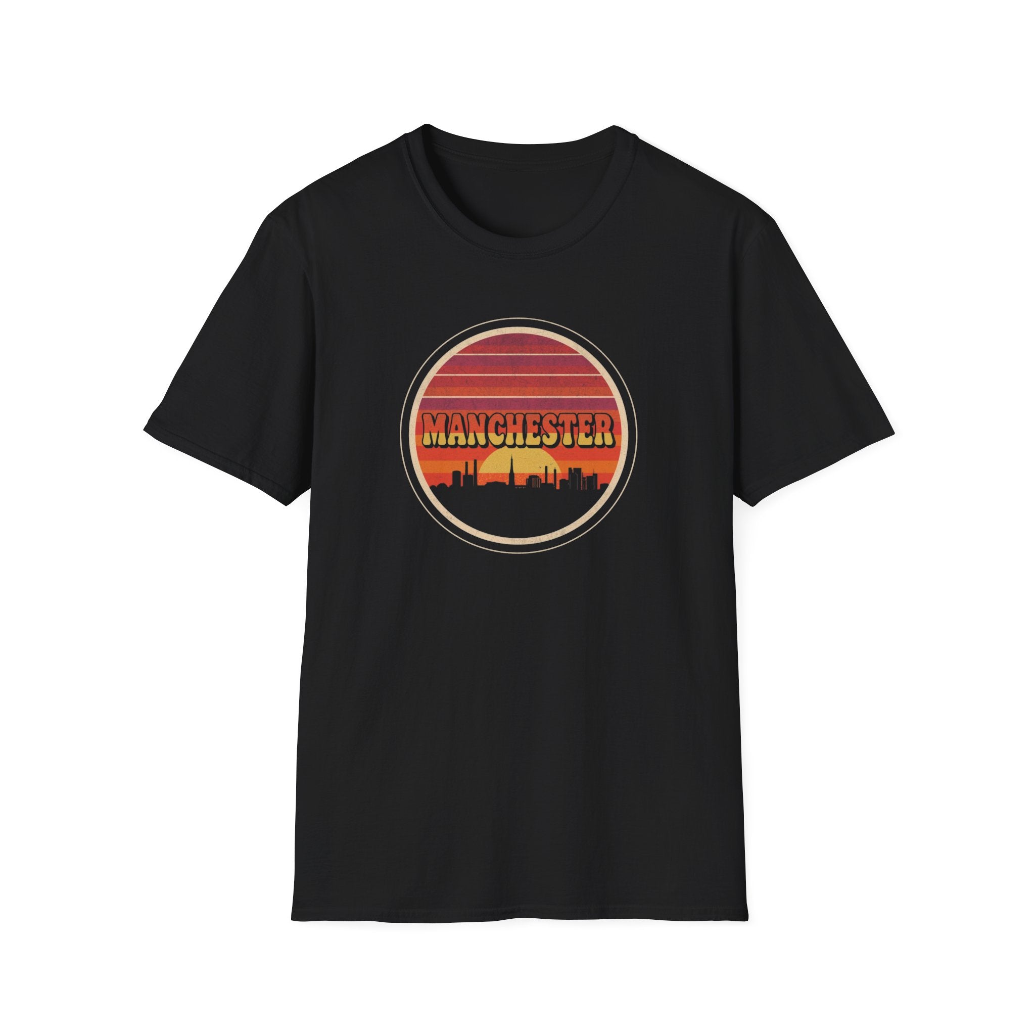 Manchester Skyline T-Shirt — Retro Sunset City Tee