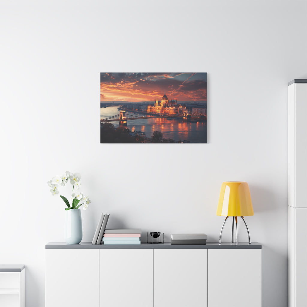 Budapest Parliament at Sunset — Classic Stretched Canvas Wall Art