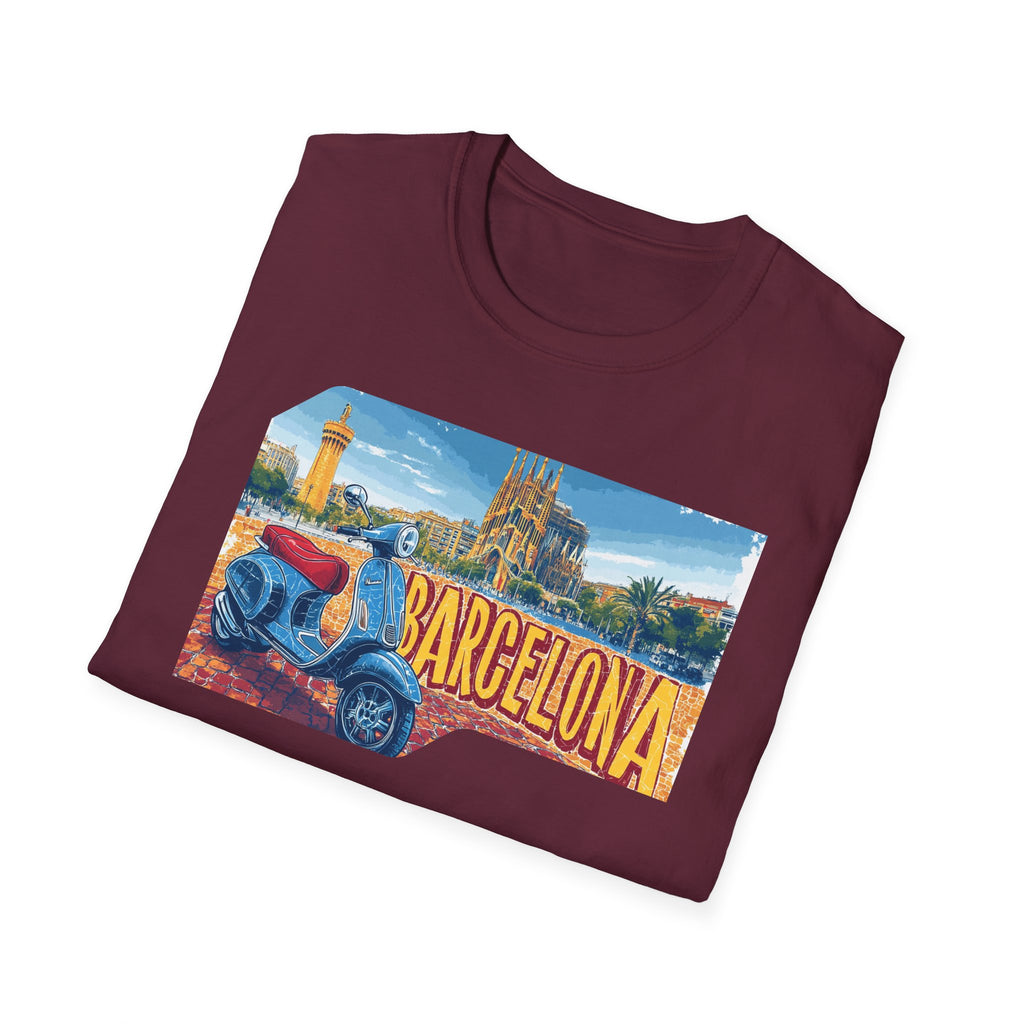 Barcelona Vintage Scooter T-Shirt | City Skyline Travel Souvenir