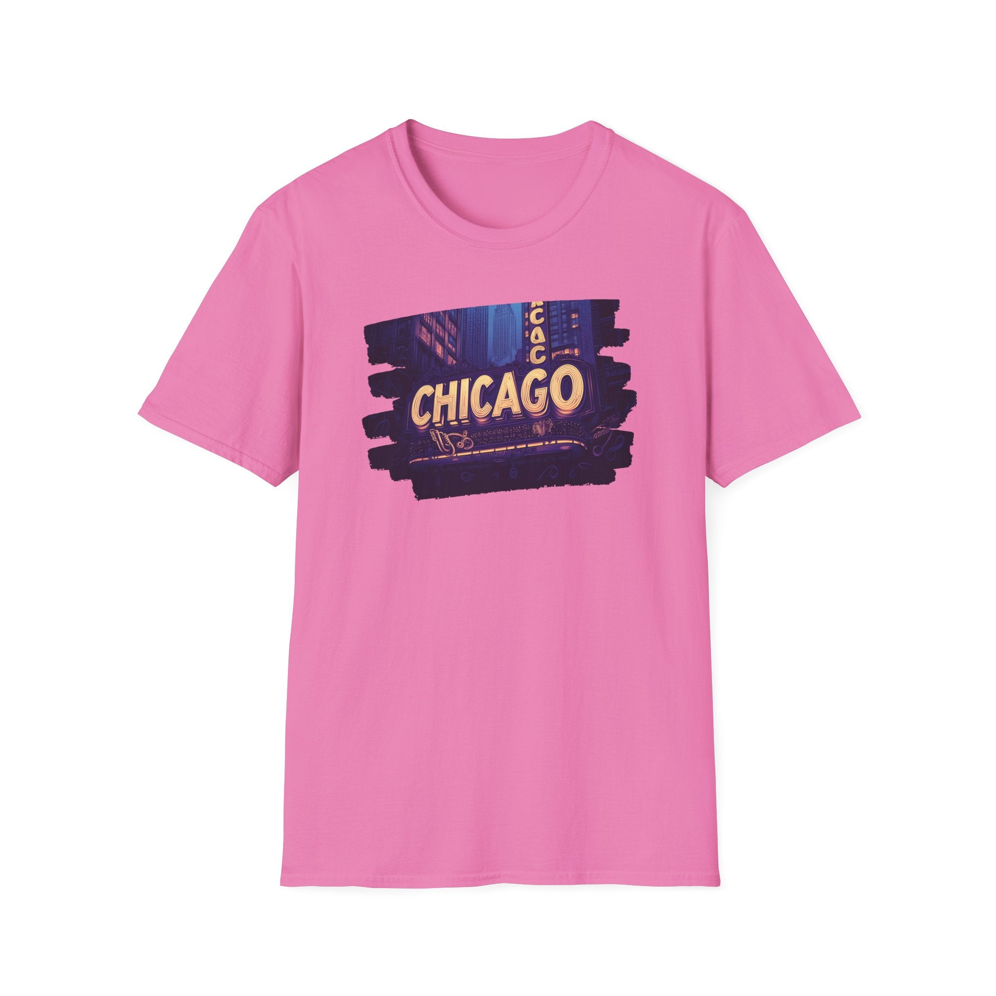 Chicago Neon Sign Brushstroke T-Shirt | City Skyline Typography