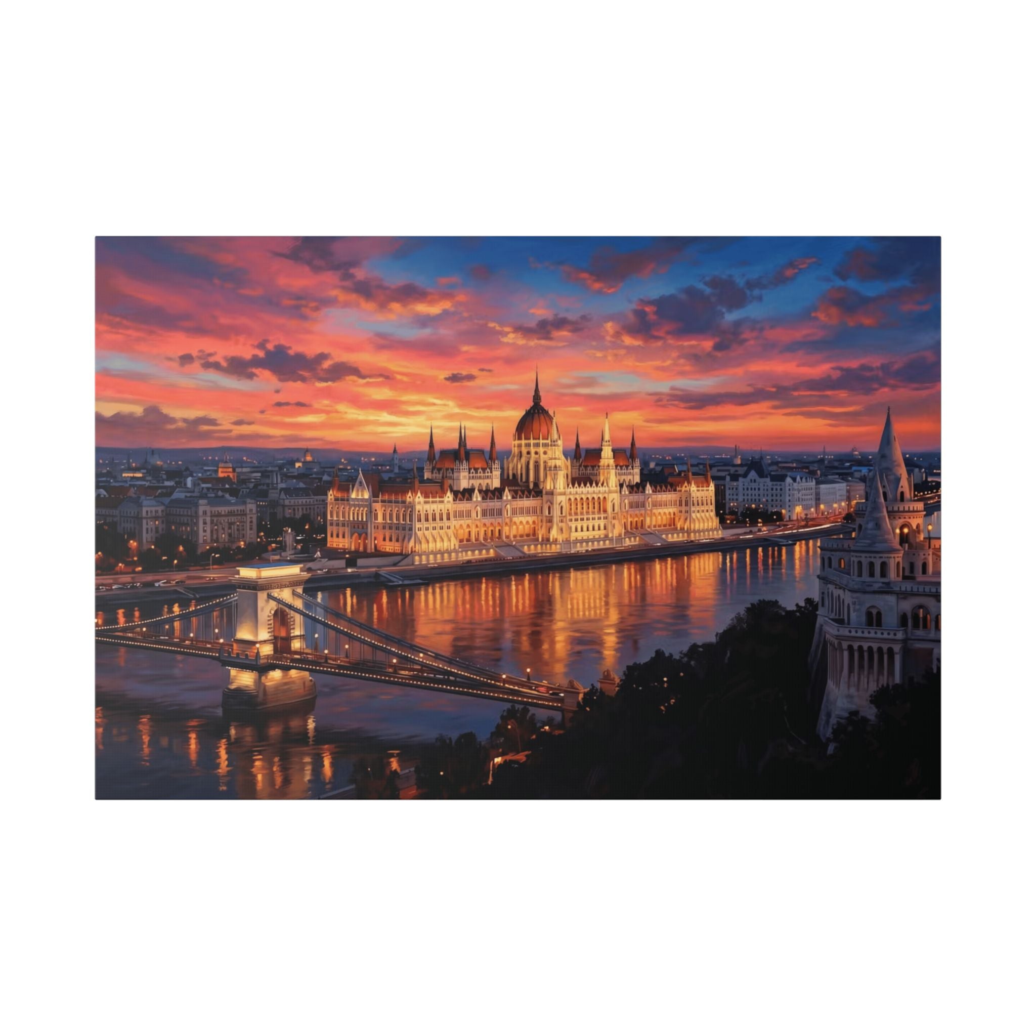 Budapest Parliament Sunset Canvas Wall Art