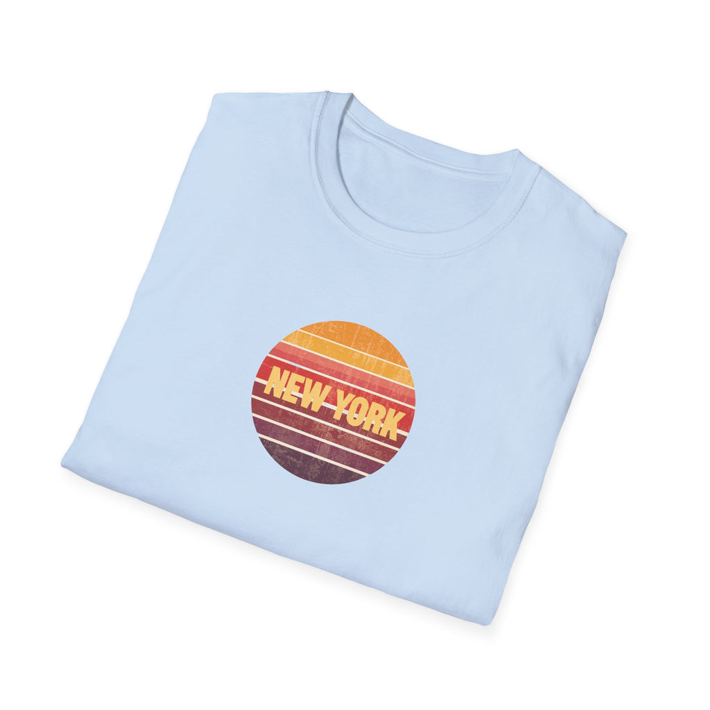 Retro Sunset New York T-Shirt | Vintage Striped City Graphic