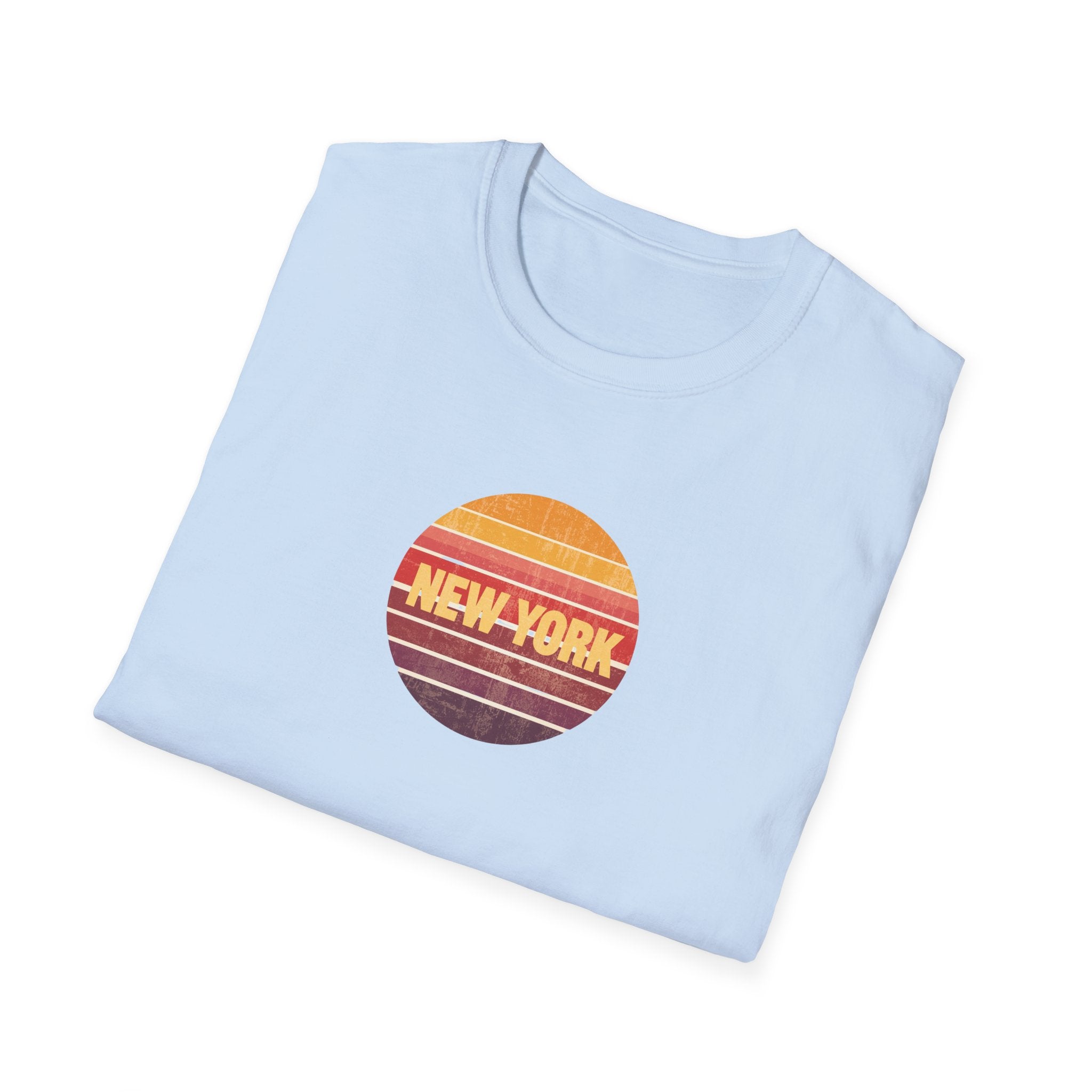 Retro Sunset New York T-Shirt | Vintage Striped City Graphic
