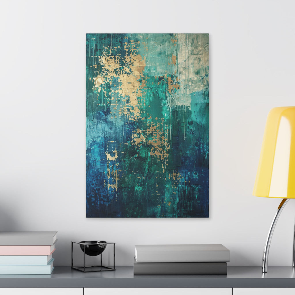 Abstract Teal & Gold Canvas Art  inspired by Vienna – Modern Stretched Wall Art