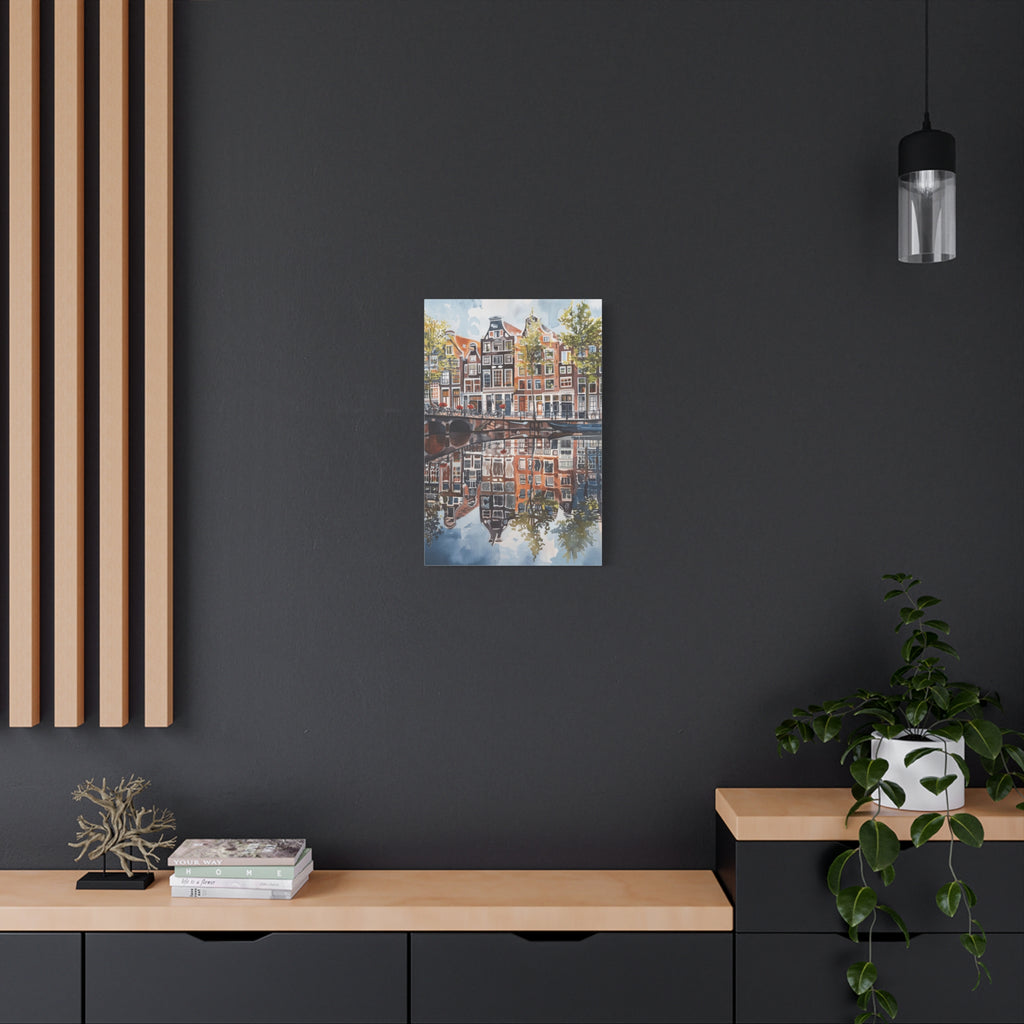 Amsterdam Canal Reflection Canvas Print — European Cityscape Wall Art