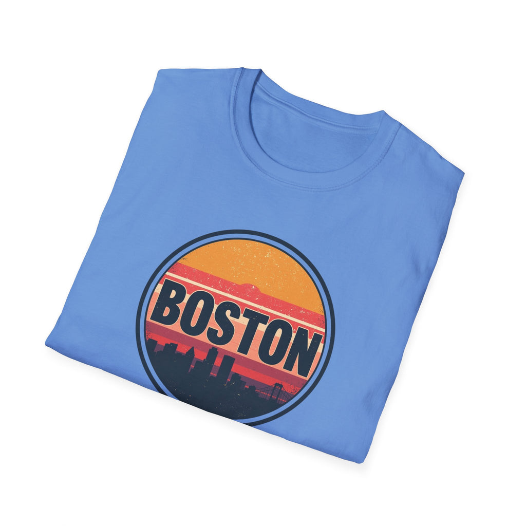 Boston Skyline Circle T‑Shirt — Retro Sunset City Graphic
