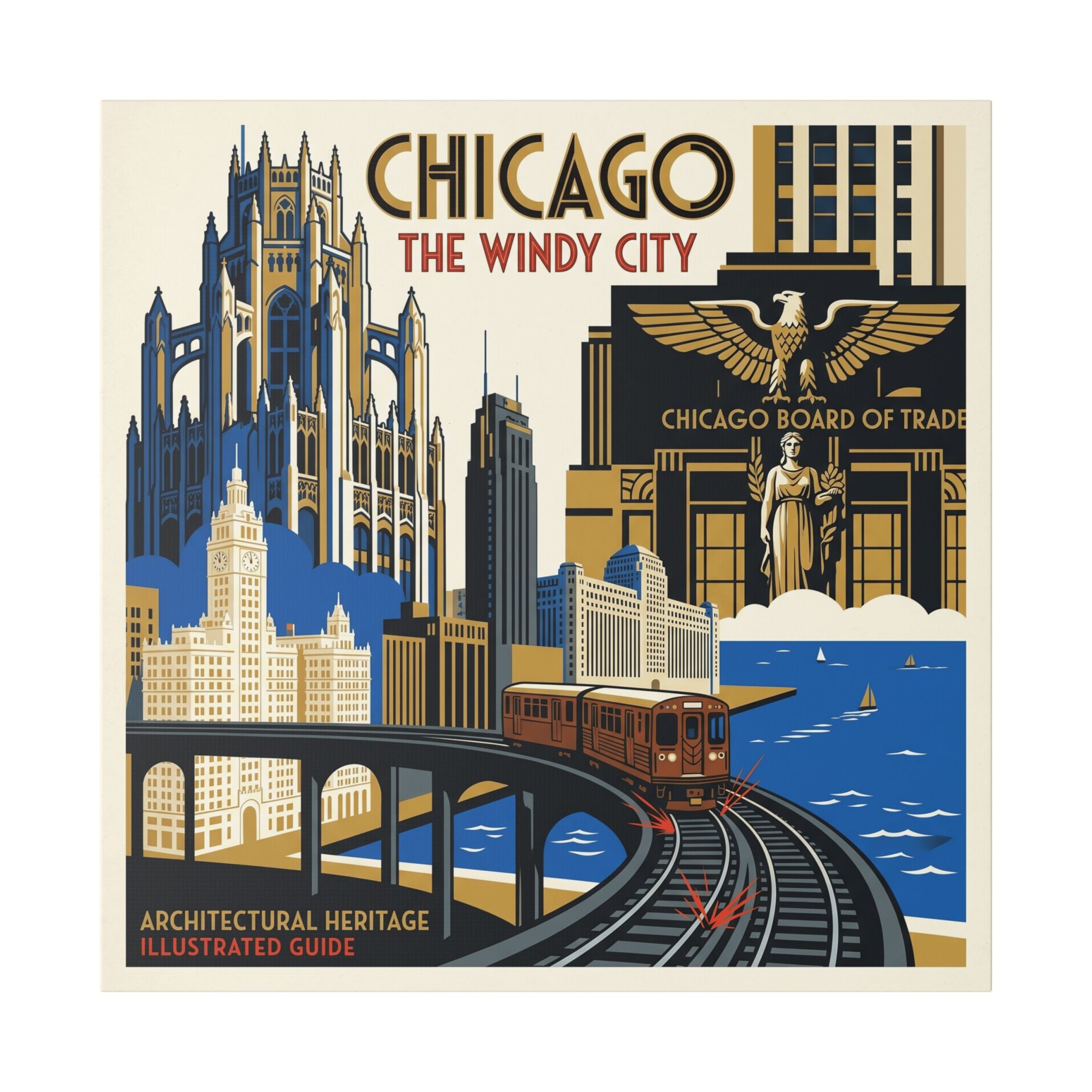 Chicago Vintage Travel Canvas – “Chicago The Windy City” Stretched Wall Art