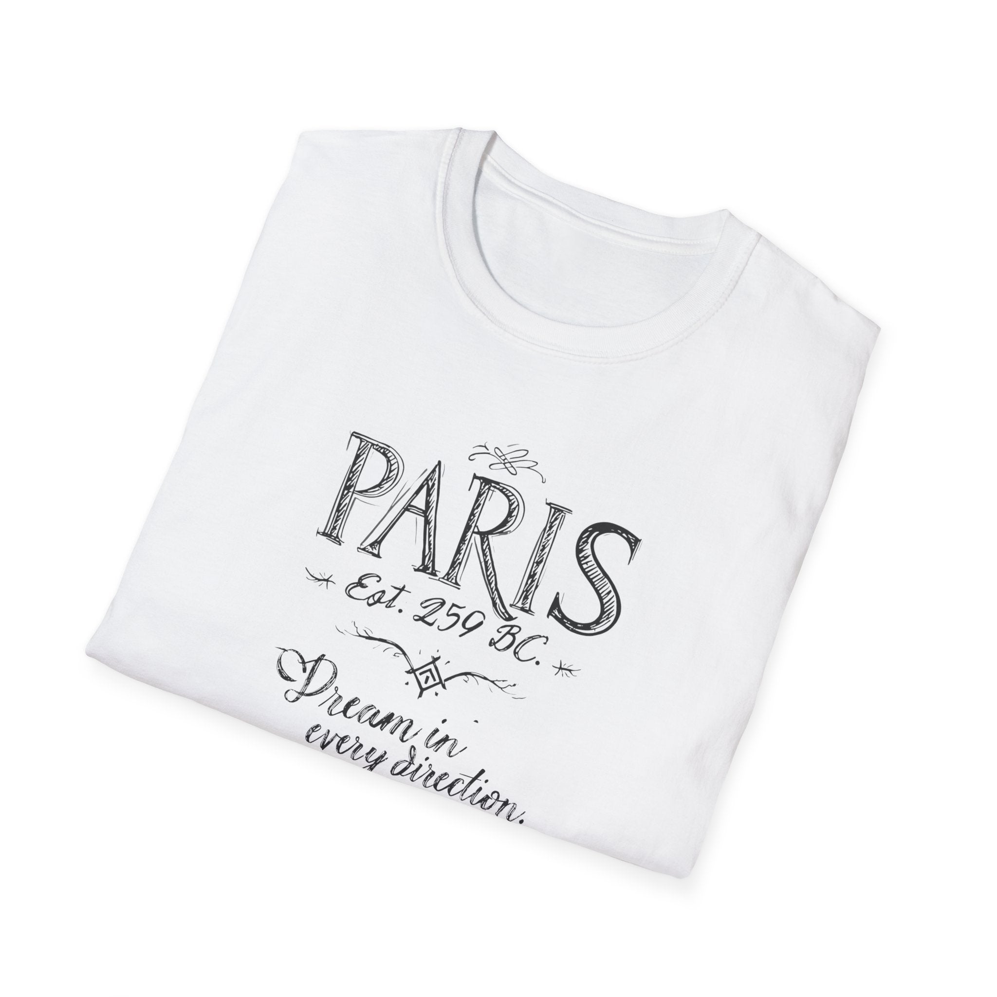 Paris Vintage Script T‑Shirt — "Dream in Every Direction"