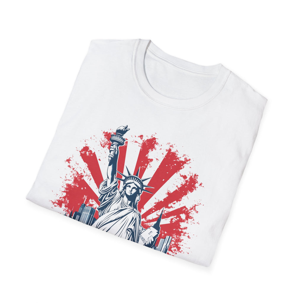 Statue of Liberty New York T-Shirt | City Skyline, Red Rays Graphic
