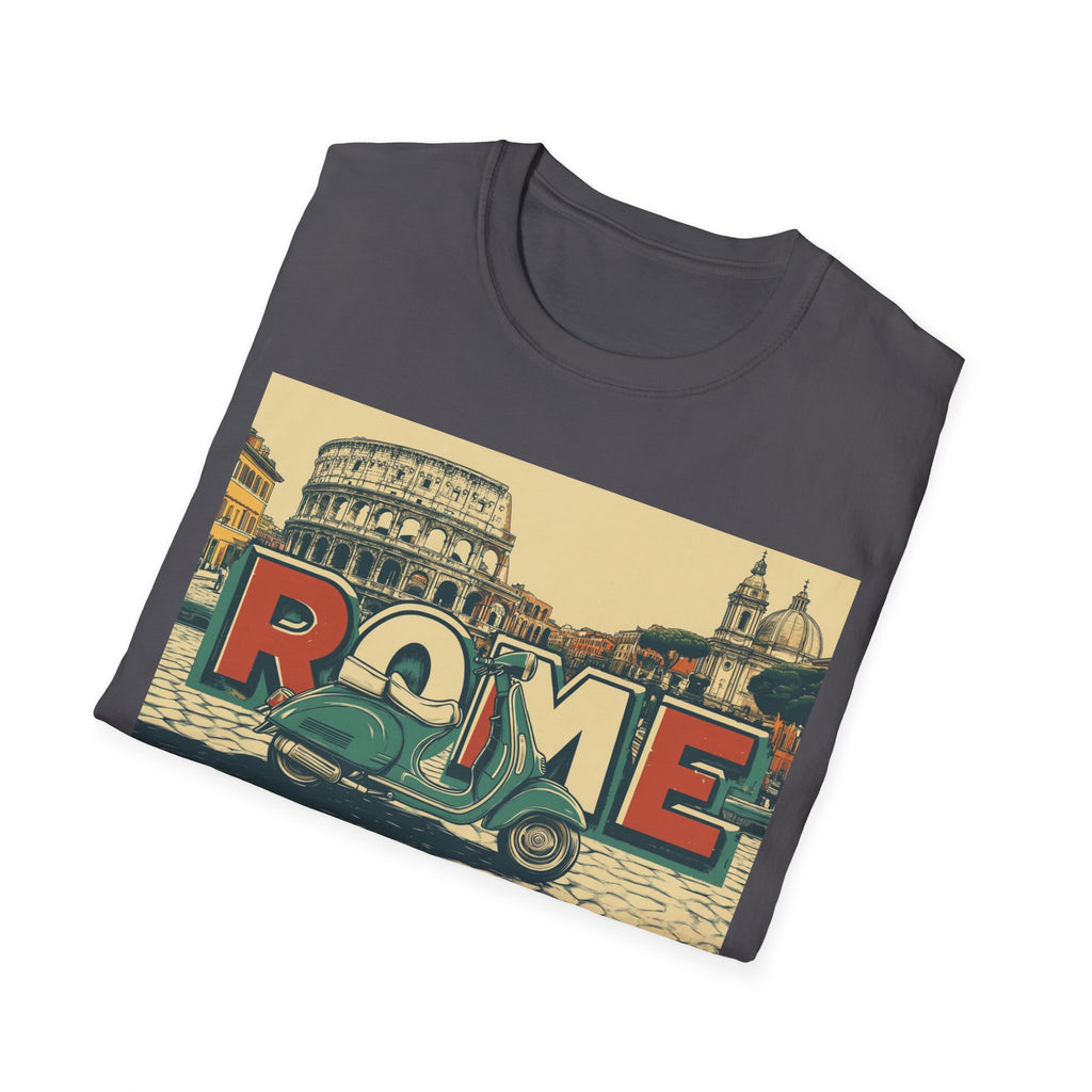 Rome Vintage Scooter T-Shirt | Colosseum Travel Postcard Design