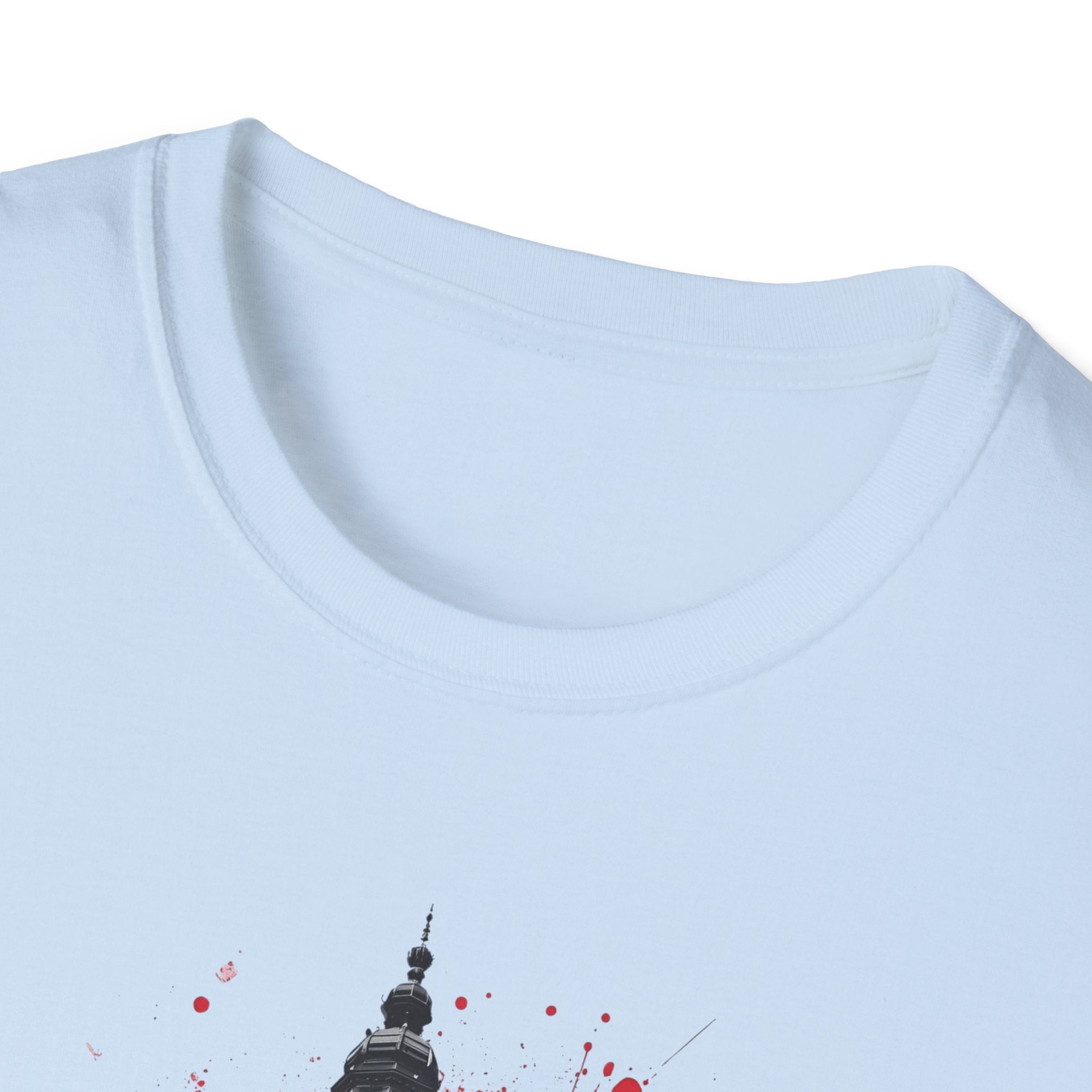Munich Football Illustration T-Shirt | Soccer Ball, Clock Tower, Red Paint Splatter
