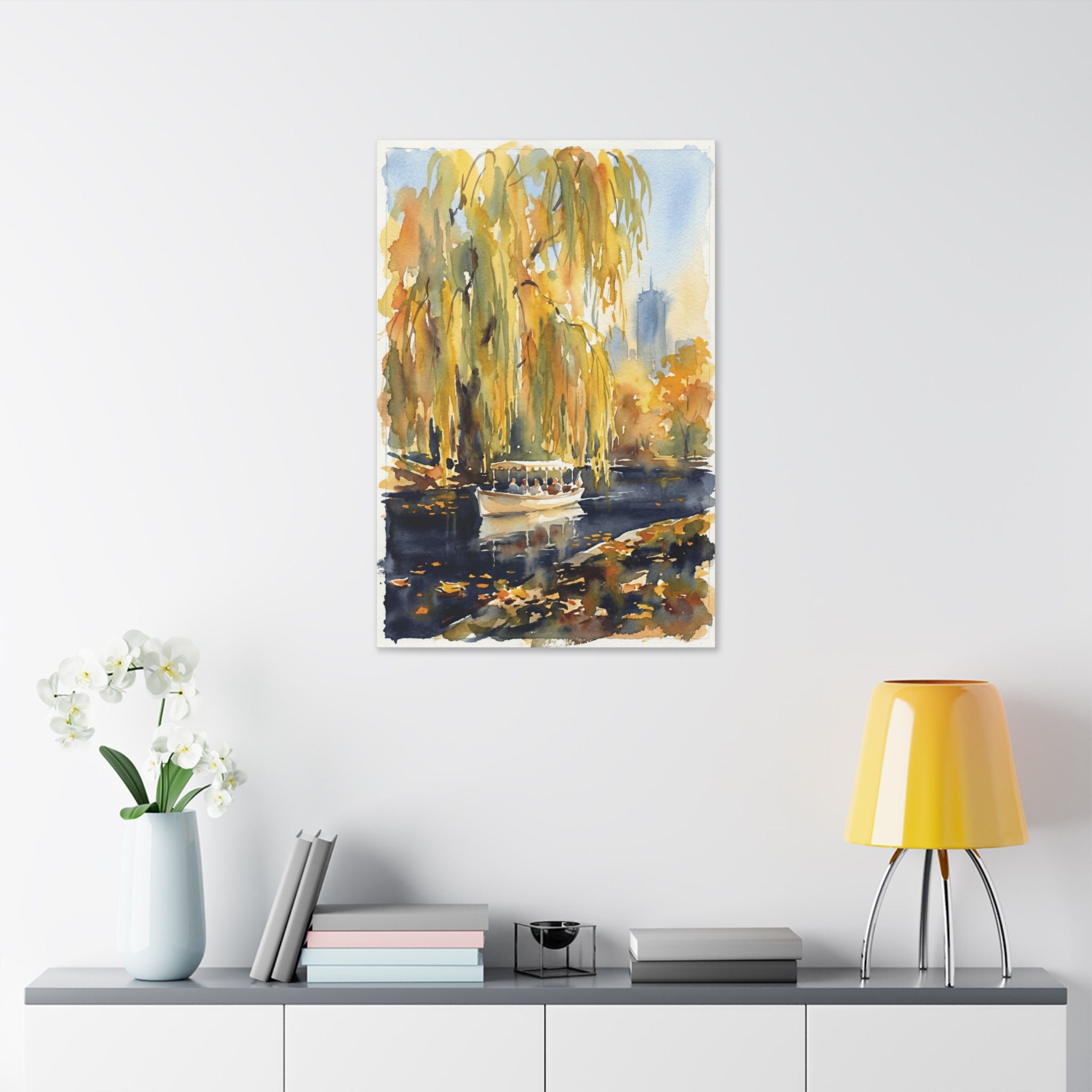 Boston Public Garden - New England - Hancock Tower - Autumn Willow Boat Canvas