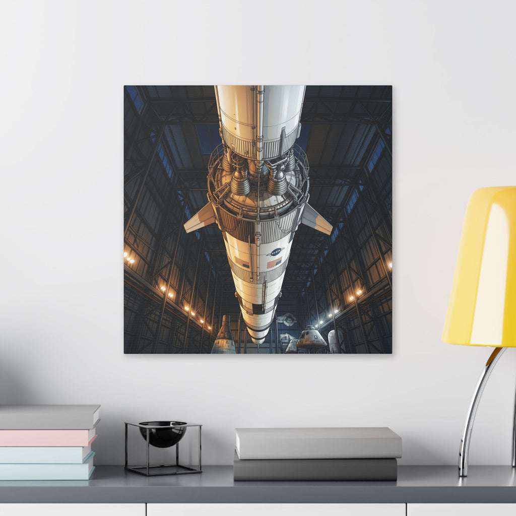 Spacecraft Rocket Canvas Print — Vintage NASA Saturn V Hangar Wall Art