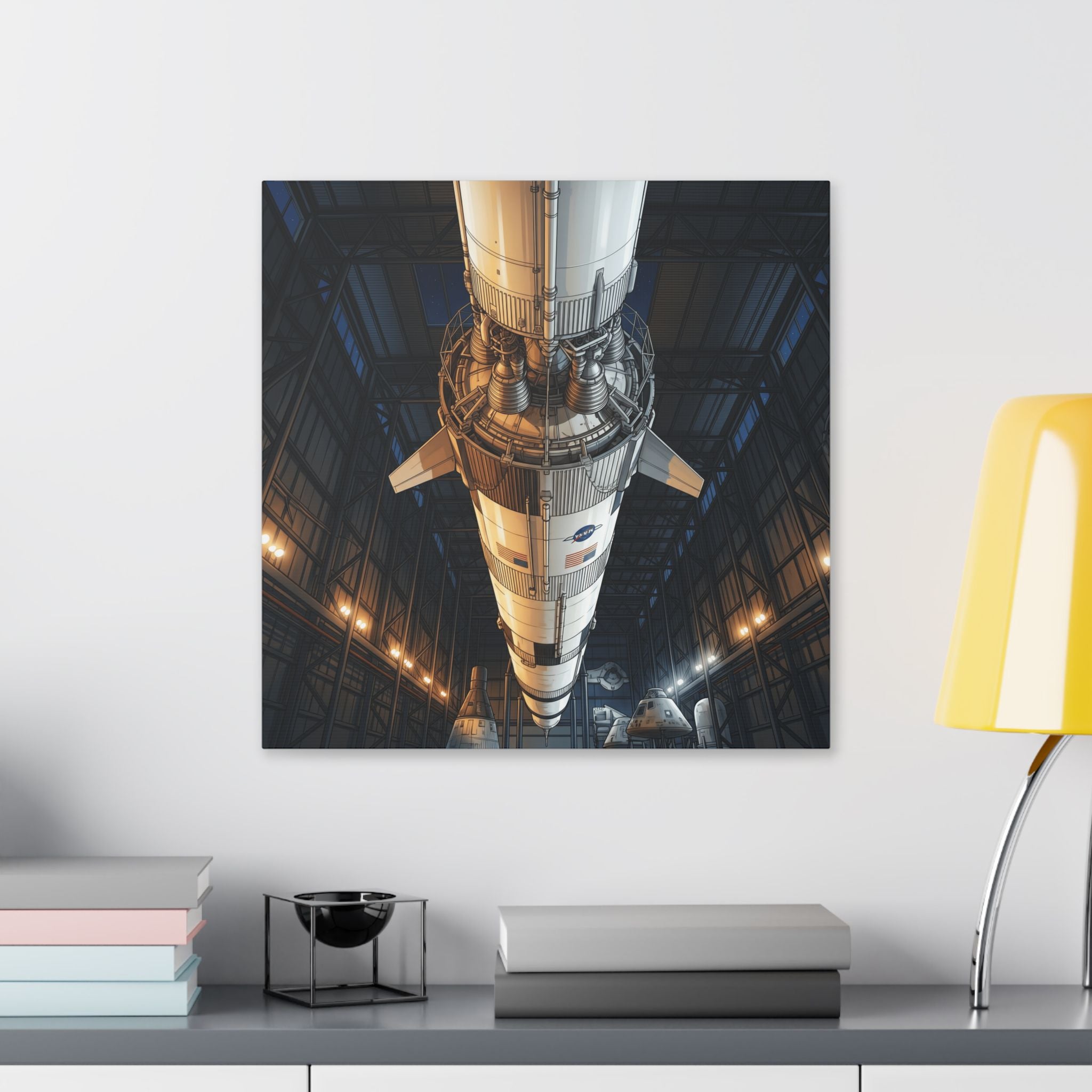 Spacecraft Rocket Canvas Print — Vintage NASA Saturn V Hangar Wall Art