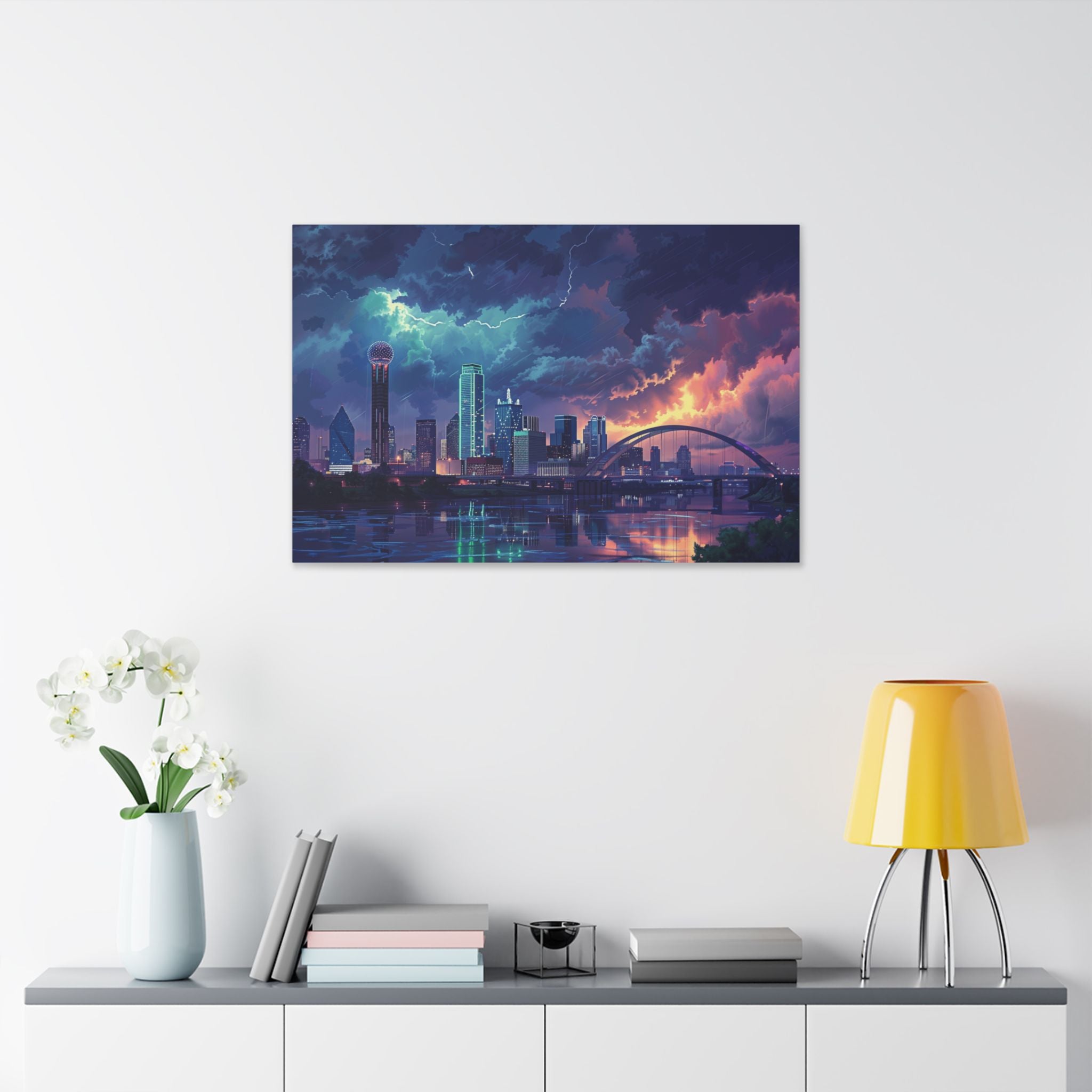 Dallas Cityscape Canvas Print — Stormy Sunset Skyline Wall Art