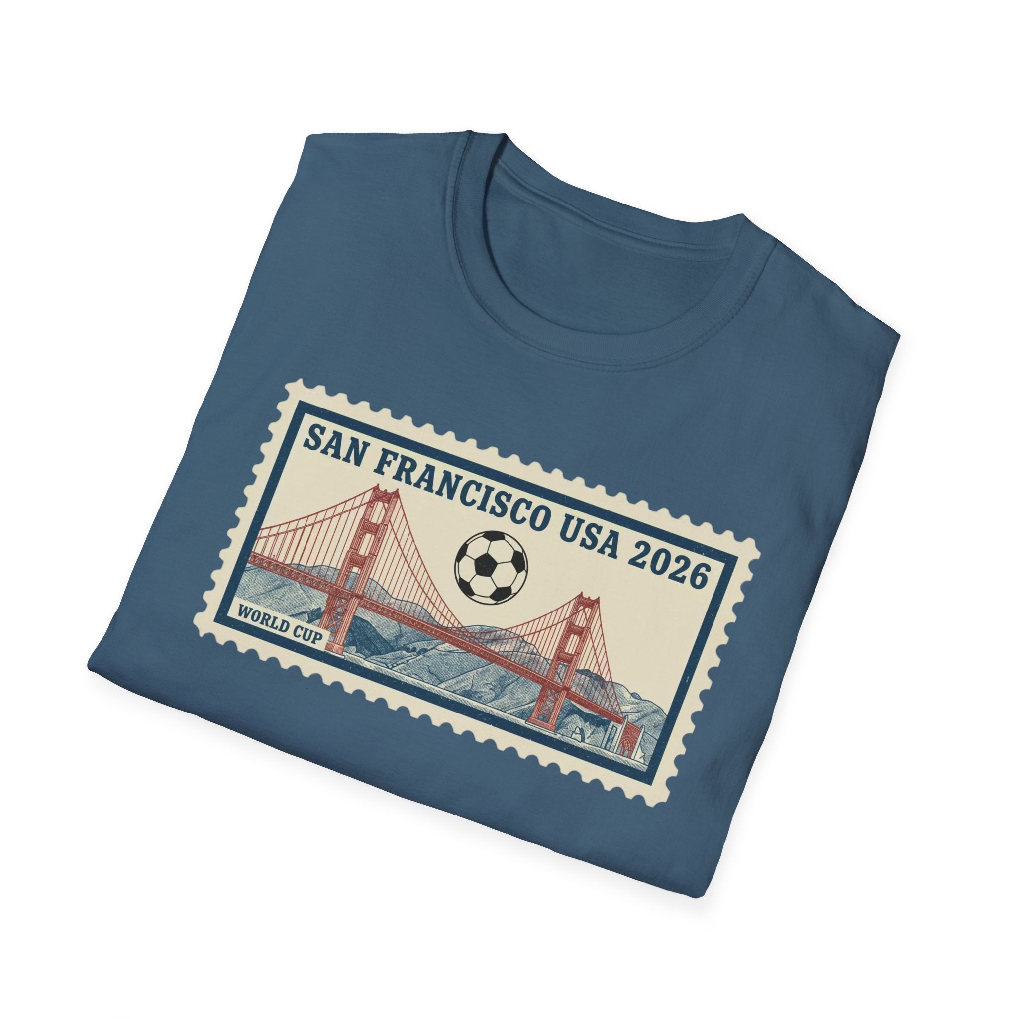 San Francisco 2026 Golden Gate Stamp T-Shirt — Vintage Soccer Postage Design