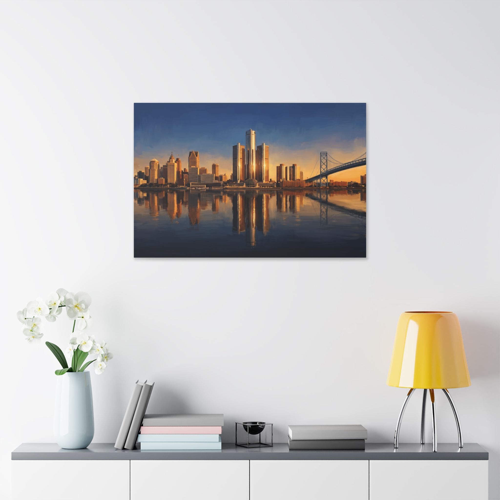 Detroit Skyline Canvas Print — Golden Hour Cityscape Wall Art