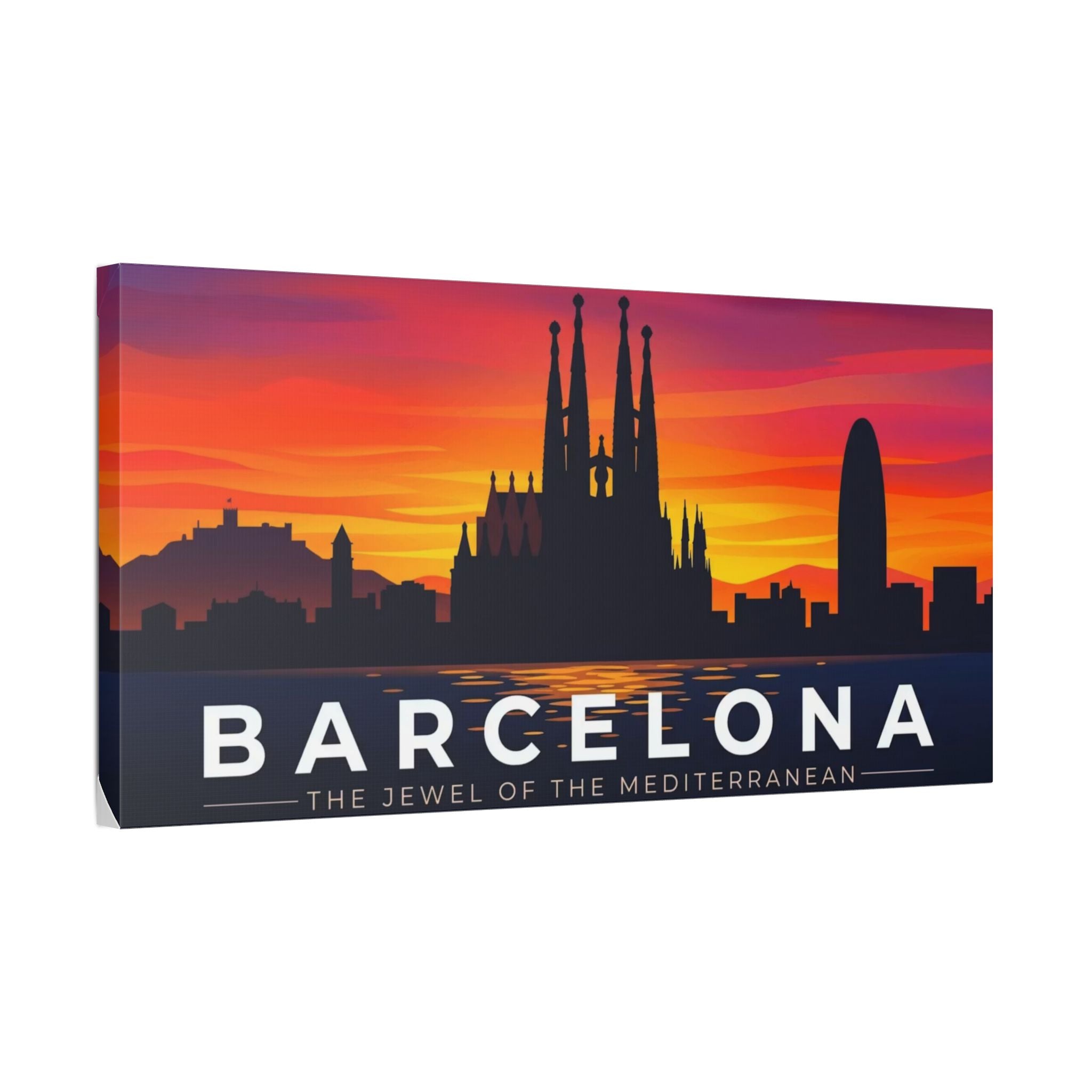 Barcelona Sunset Skyline Canvas