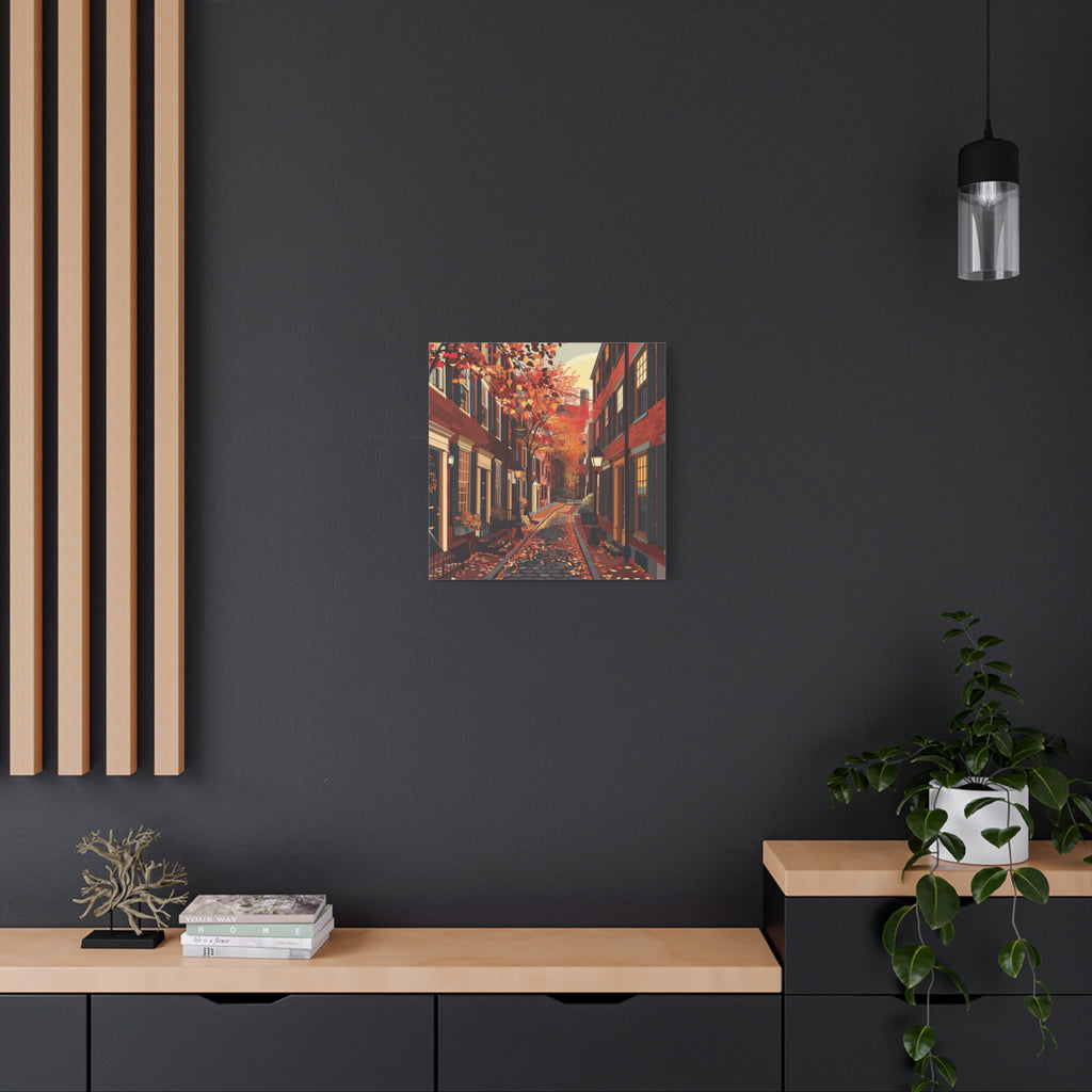 Boston Beacon Hill - New England - Acorn Street - Autumn Cobblestone Alley Stretched Canvas