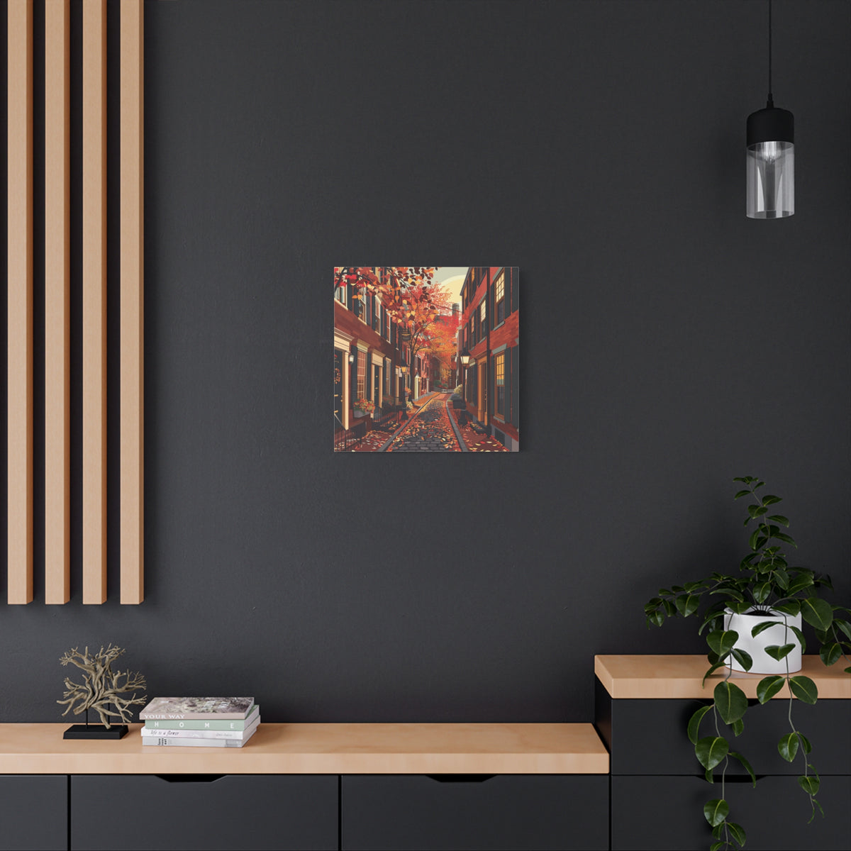 Boston Beacon Hill - New England - Acorn Street - Autumn Cobblestone Alley Stretched Canvas