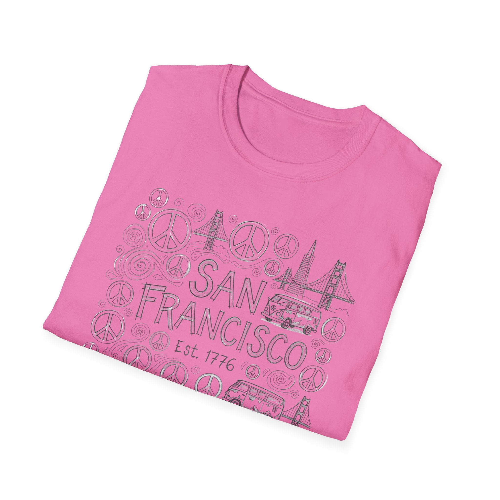 San Francisco Doodle T-Shirt – 'Free Spirits Welcome' Vintage City Sketch Tee