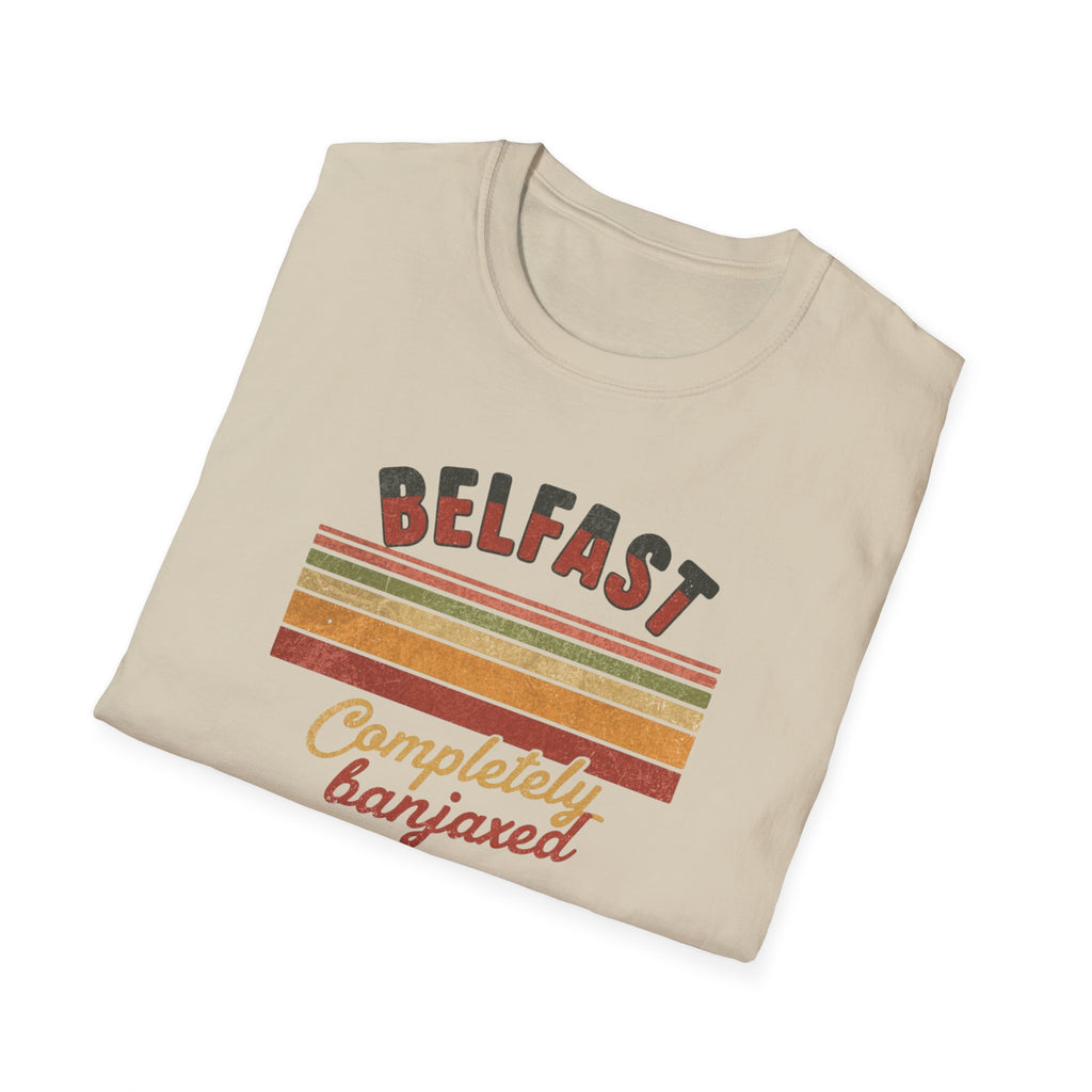 Belfast 'Completely Banjaxed' Retro Stripe T-Shirt — Vintage Irish Humor Tee