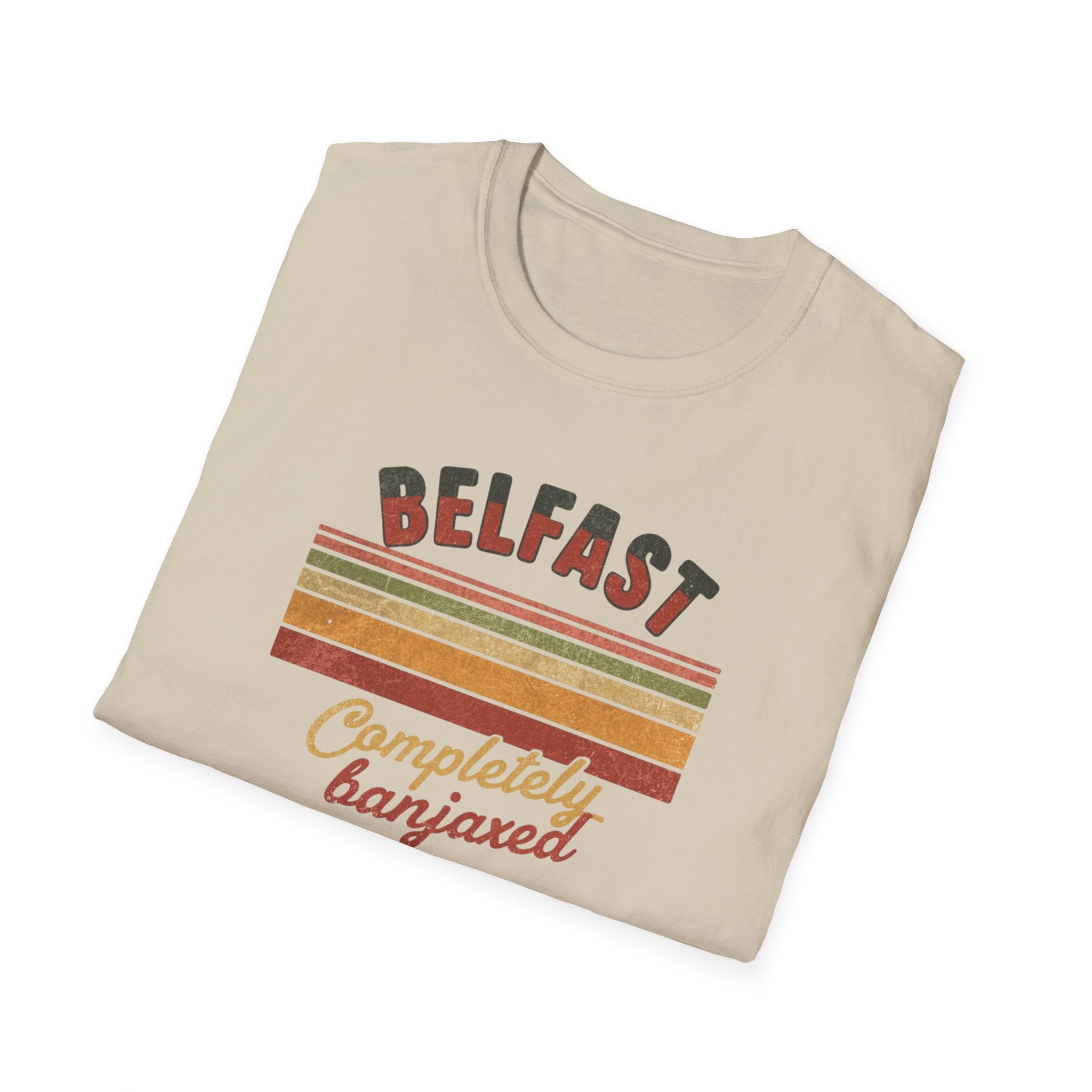 Belfast 'Completely Banjaxed' Retro Stripe T-Shirt — Vintage Irish Humor Tee