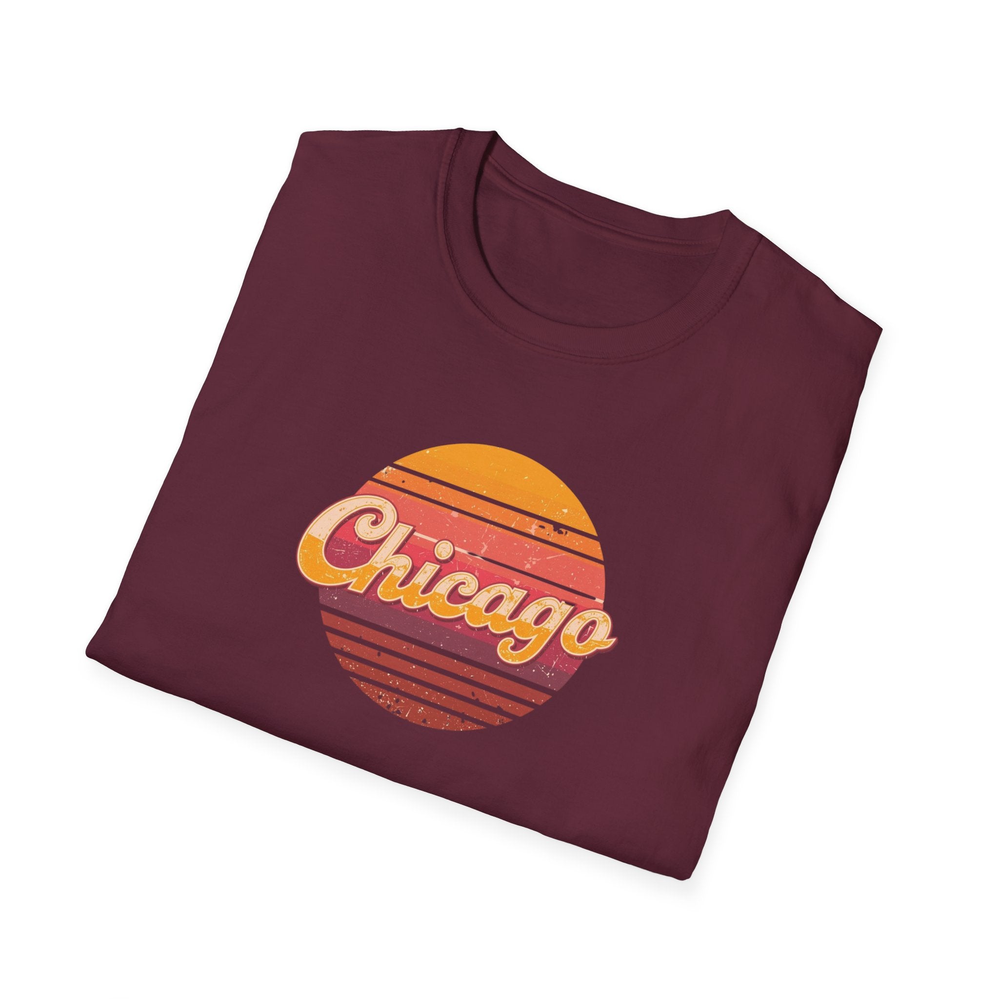 Chicago Retro Sunset T-Shirt | Vintage City Script Shirt