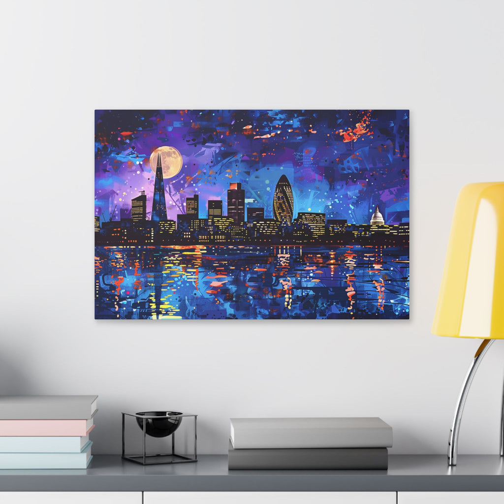 London Skyline Canvas Print – Vibrant Night Cityscape Stretched Wall Art