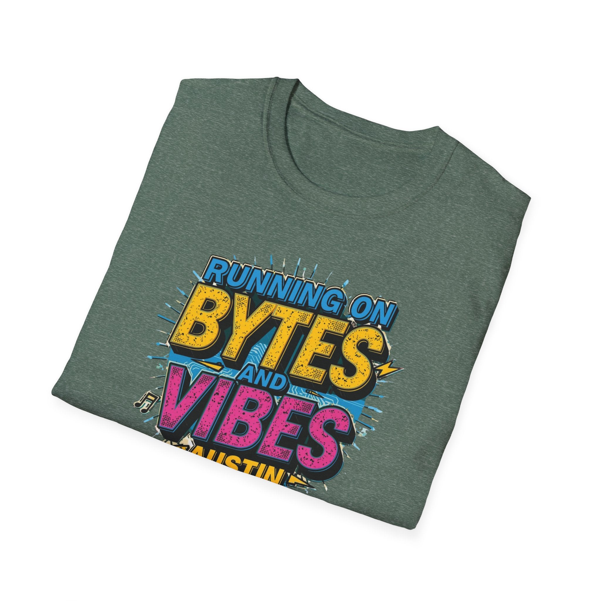 Running on Bytes and Vibes T-Shirt — Austin Retro Tech Graphic Tee