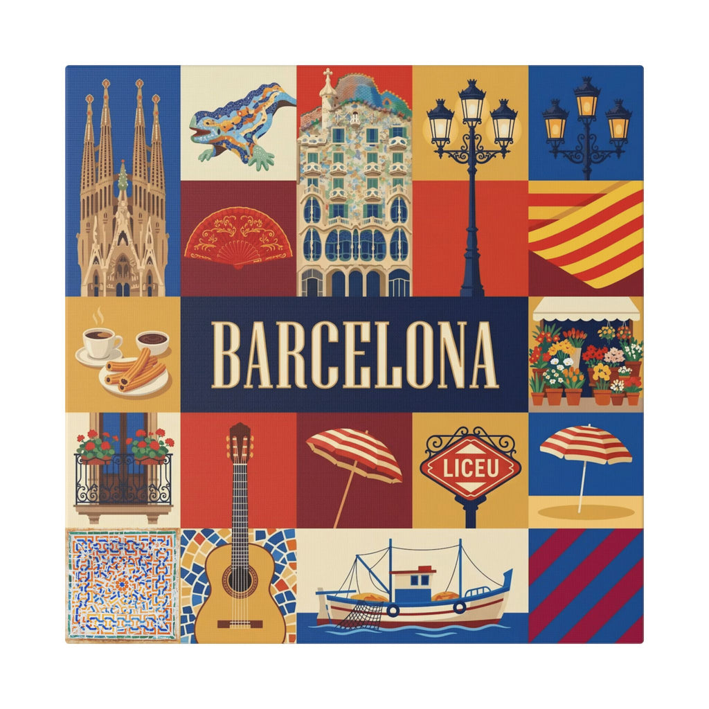 Barcelona Travel Collage Canvas