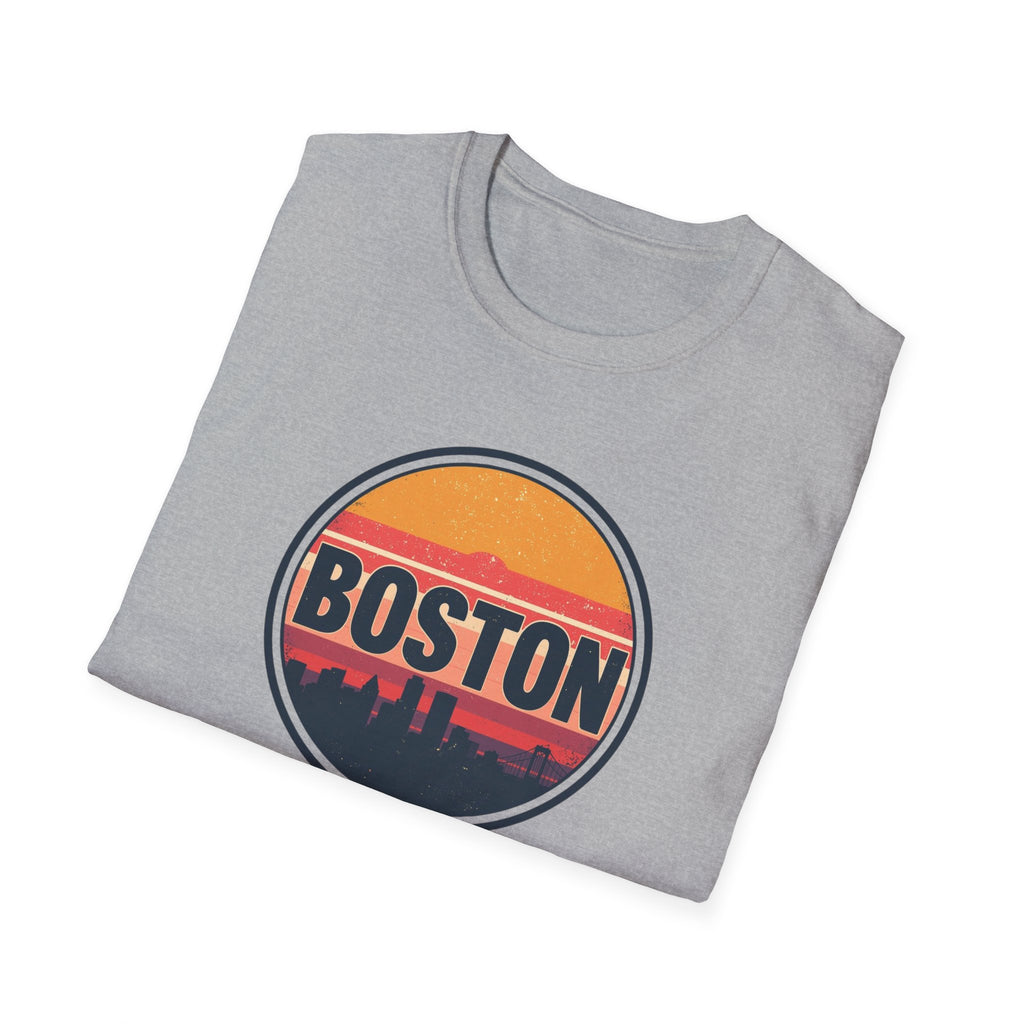 Boston Skyline Circle T‑Shirt — Retro Sunset City Graphic