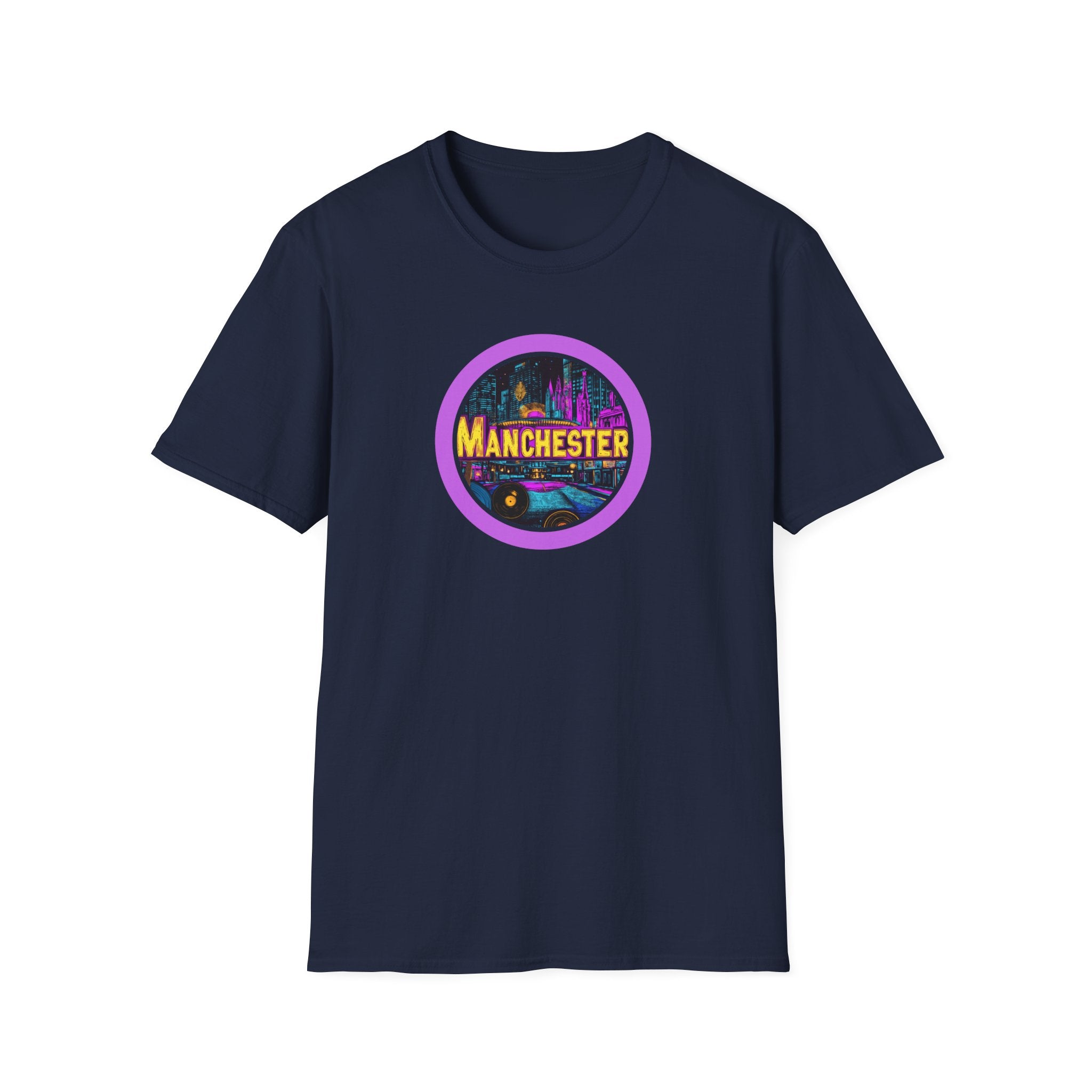 Manchester neon cityscape T-Shirt | retro skyline badge