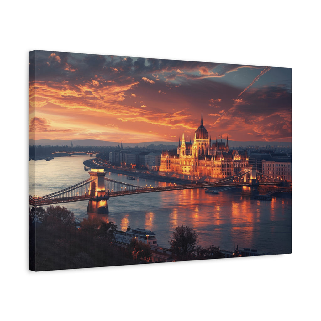Budapest Parliament at Sunset — Classic Stretched Canvas Wall Art