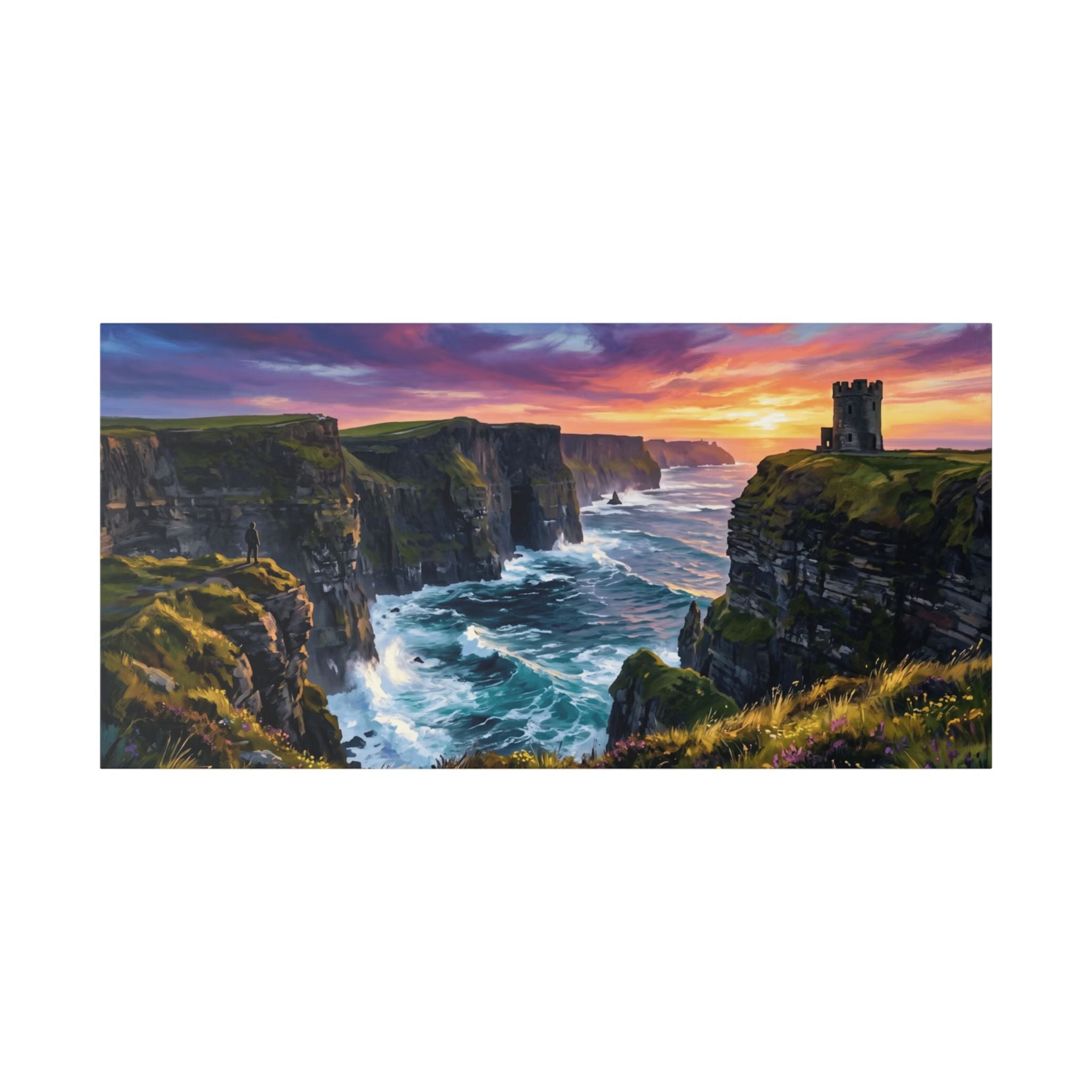 Cliffs of Moher - Ireland - Sunset Canvas Wall Art — Dramatic Coastal Landscape Stretched Canvas
