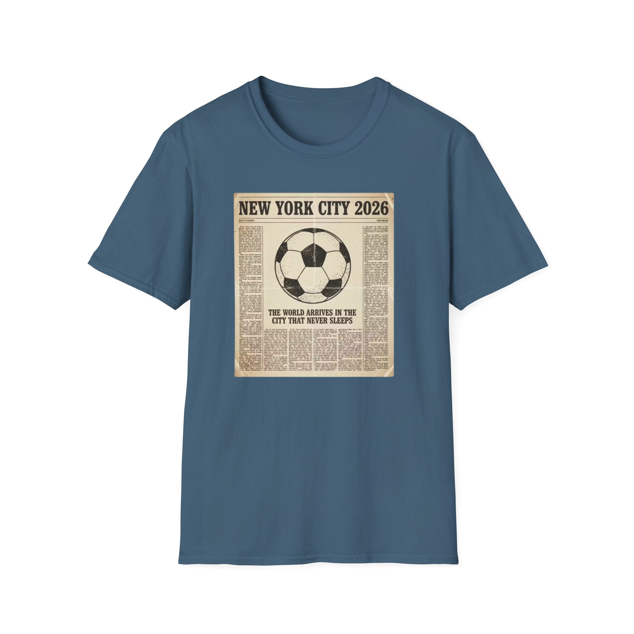 Soccer Newspaper T-Shirt — New York City 2026 Vintage Soccer Tee