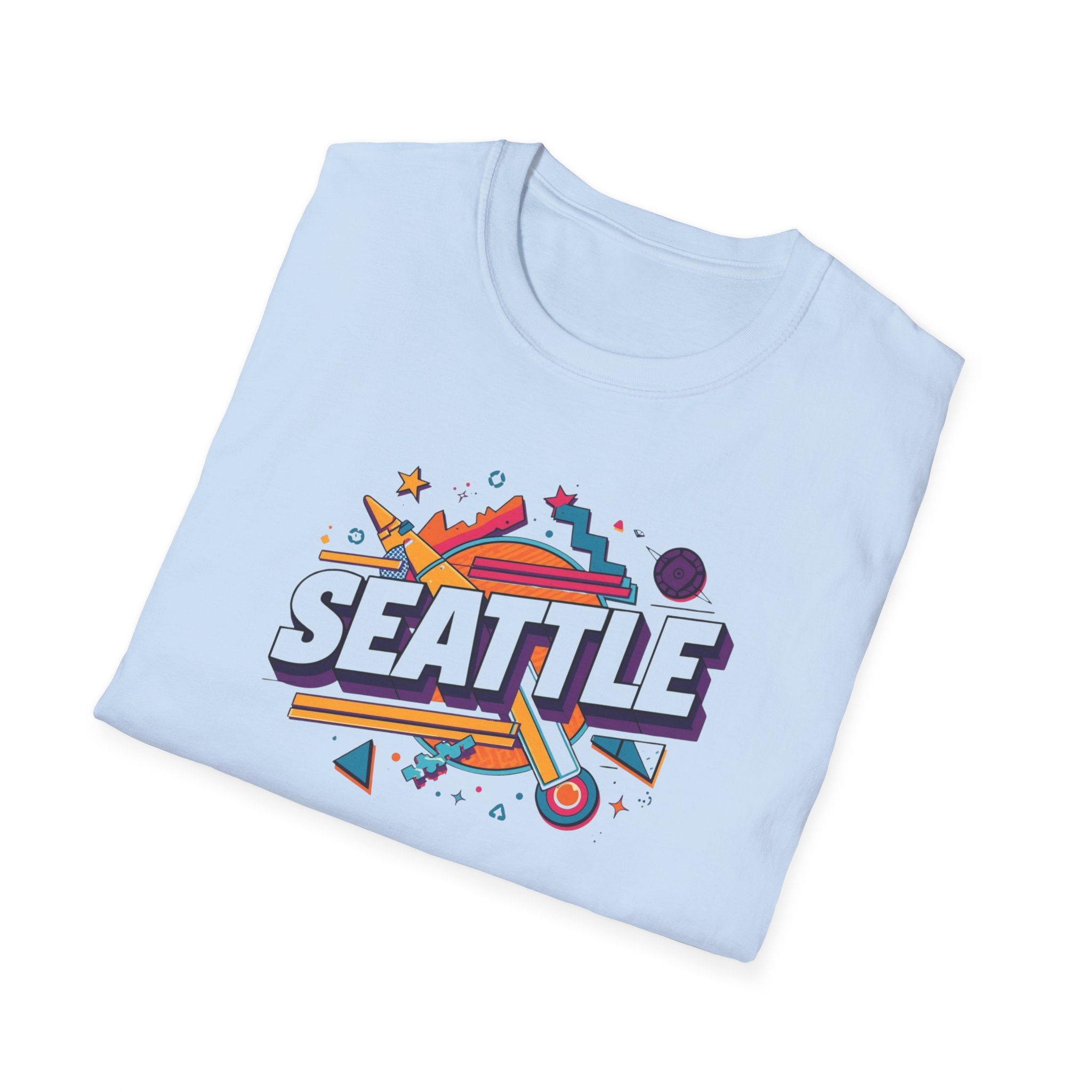 Seattle Retro Graphic T-Shirt — Colorful City Skyline Design