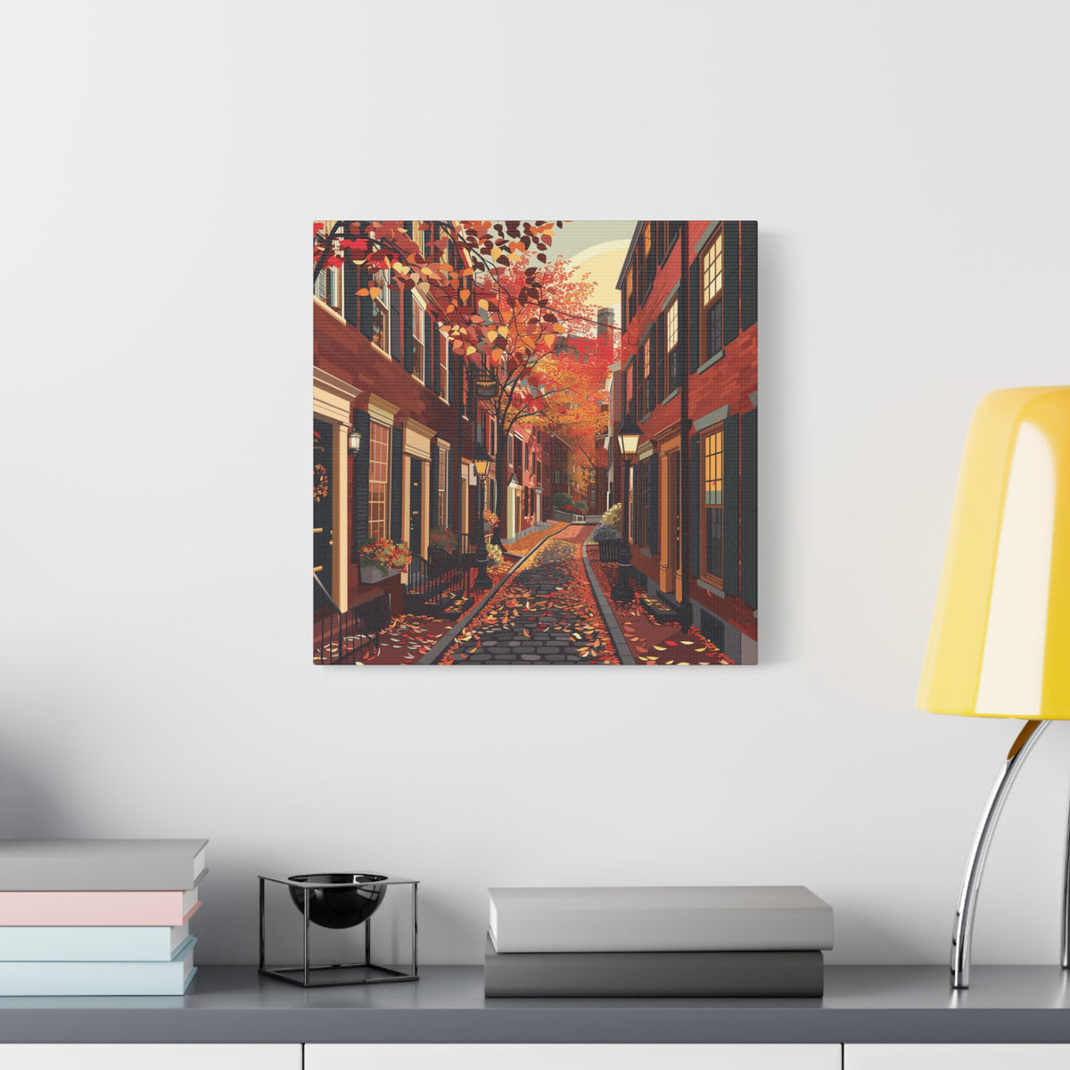 Boston Beacon Hill - New England - Acorn Street - Autumn Cobblestone Alley Stretched Canvas