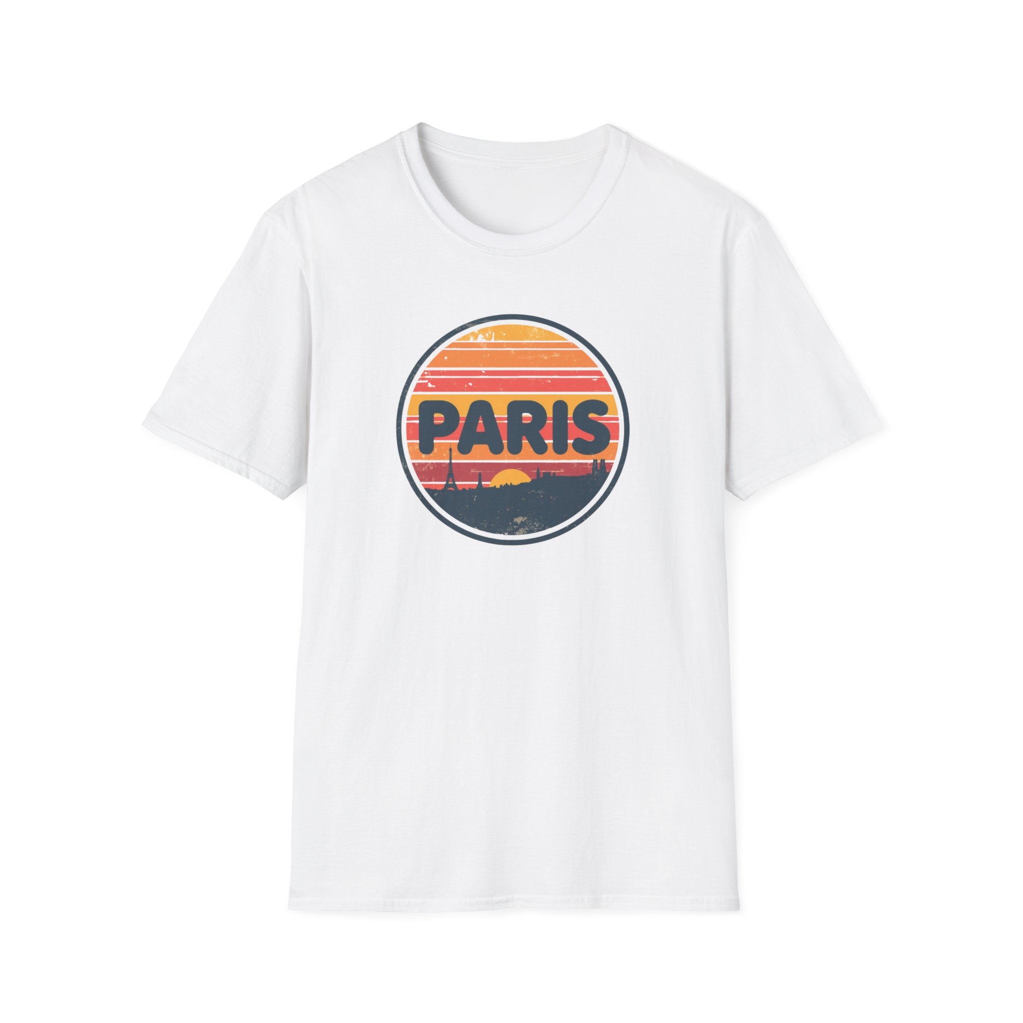 Paris Sunset T-Shirt — Retro Circular Skyline Tee