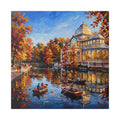 Madrid Retiro Park - Autumn Evening Rowboats — Stretched Canvas Wall Art