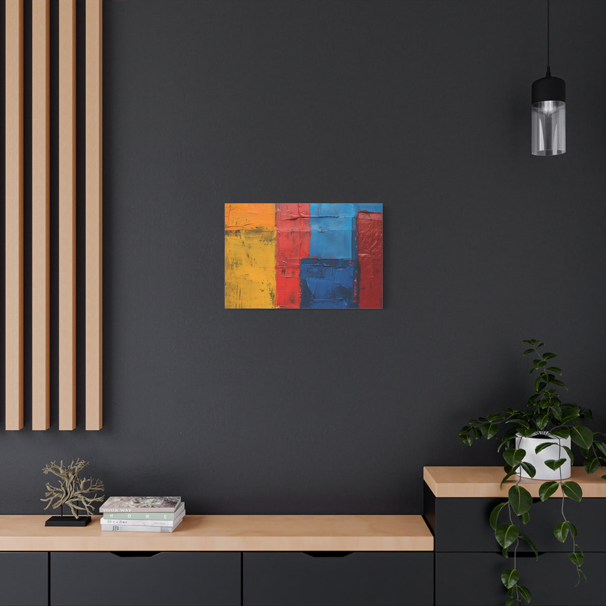 Barcelona and Catalan Artistic Heritage Abstract Color Block Canvas Print — Bold Red, Blue & Yellow Modern Wall Art