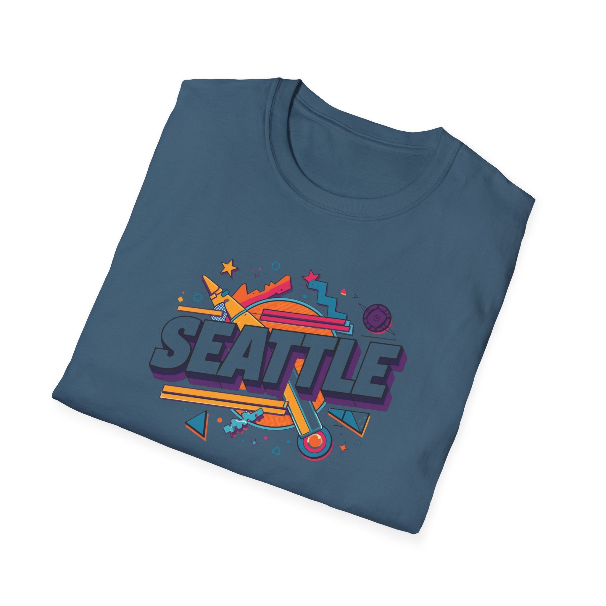 Seattle Retro Graphic T-Shirt — Colorful City Skyline Design