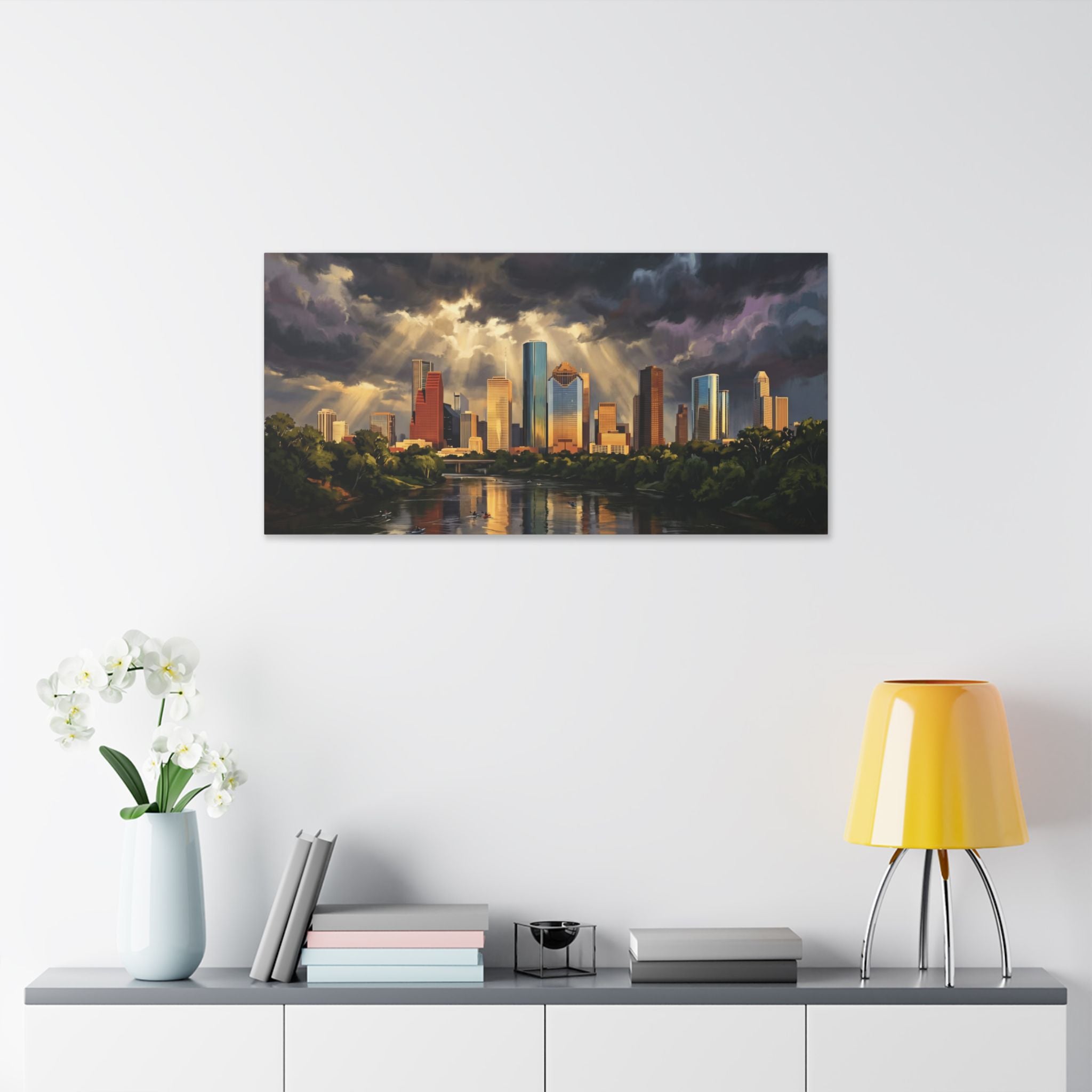 Houston Skyline Canvas Print — Dramatic Stormlight Cityscape Wall Art