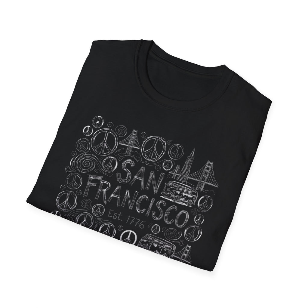 San Francisco Doodle T-Shirt – 'Free Spirits Welcome' Vintage City Sketch Tee