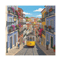 Lisbon Tram Street Canvas Art — Colorful European Cityscape Wall Decor