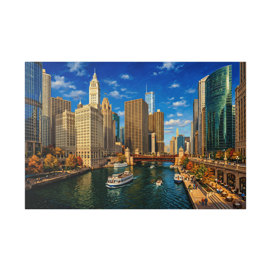 Chicago Riverwalk Canvas Print — Scenic Cityscape Wall Art