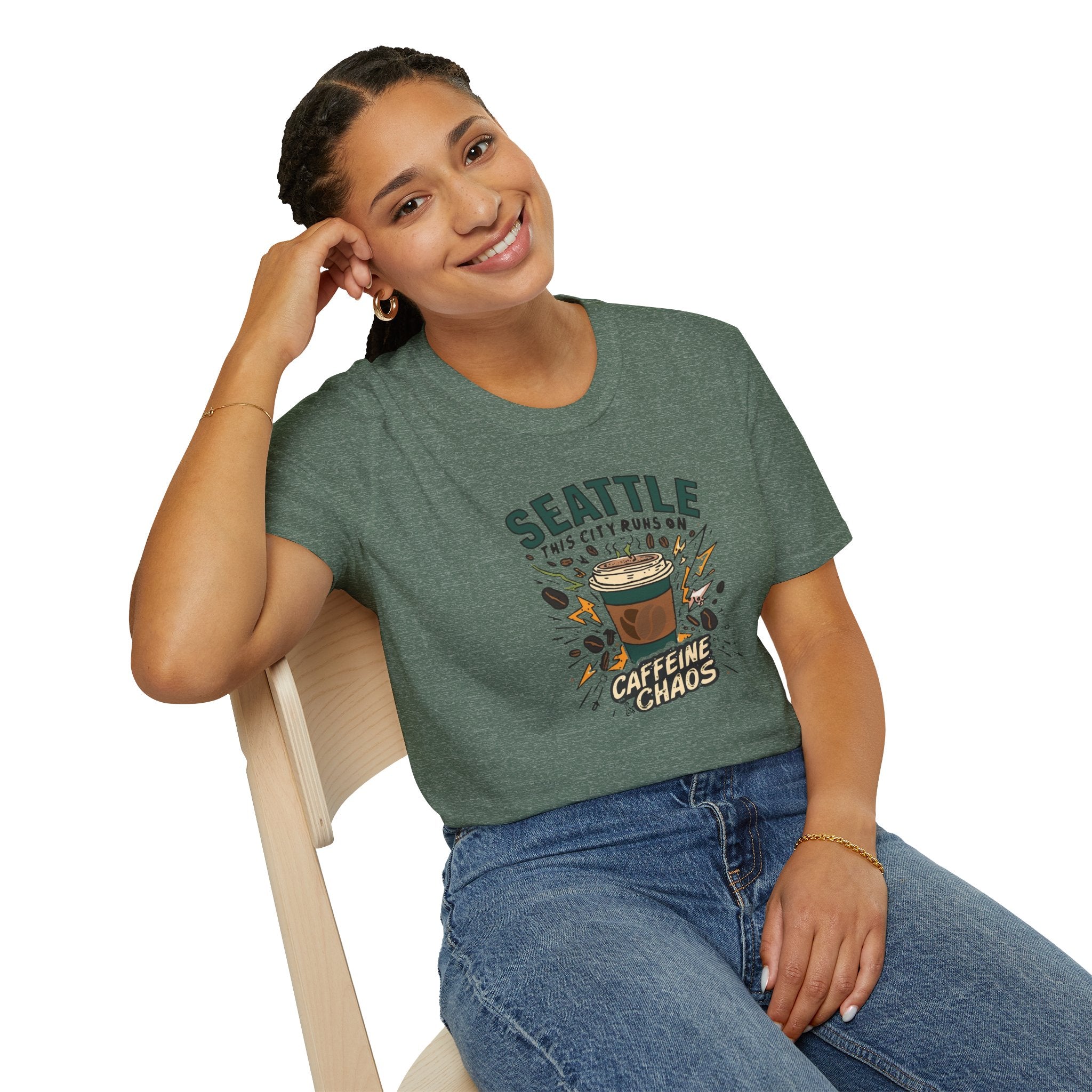 Seattle Caffeine Chaos T-Shirt – This City Runs on Coffee Graphic Tee