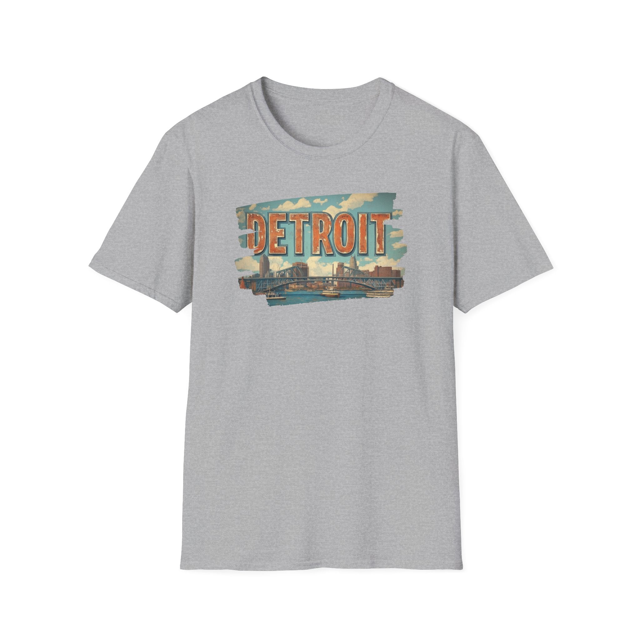 Detroit Skyline Brushstroke T-Shirt | Vintage Motor City Typography