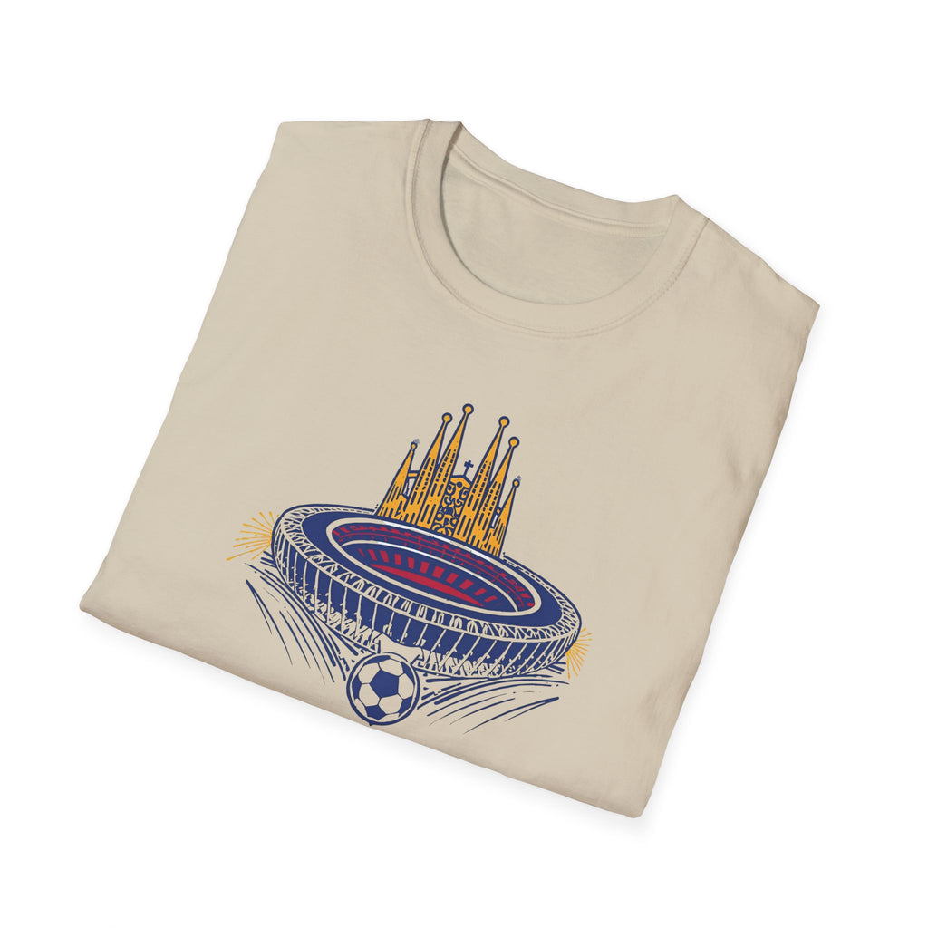 Barcelona Stadium and Sagrada Família Soccer T-Shirt | Football City Design