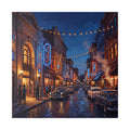 Kansas City 18th and Vine Jazz District -Vintage Neon Main Street Canvas Print — Retro Nighttime Cityscape Wall Art